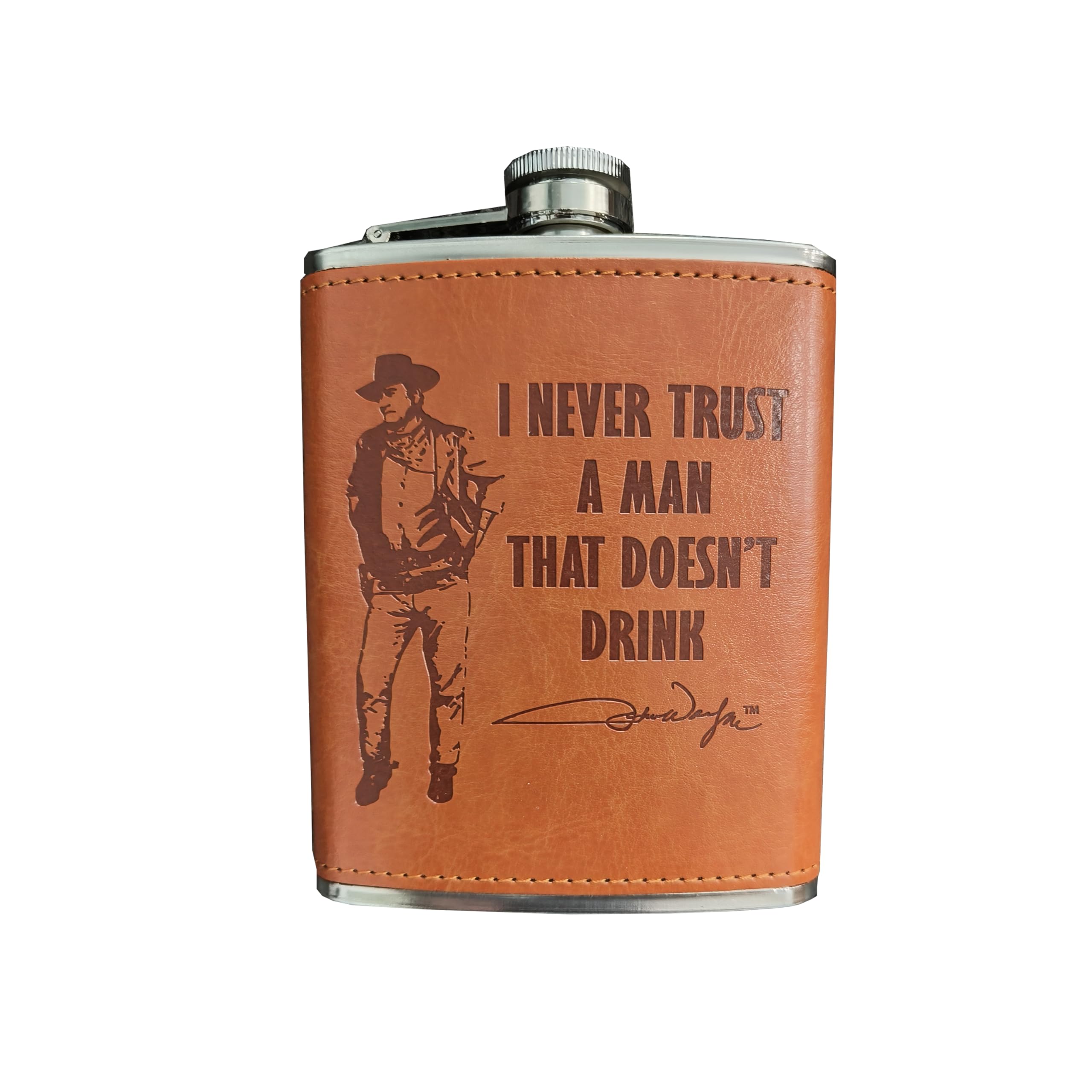 John Wayne Leather Wrapped 7.0 oz Steel Flask  MidSouth Products