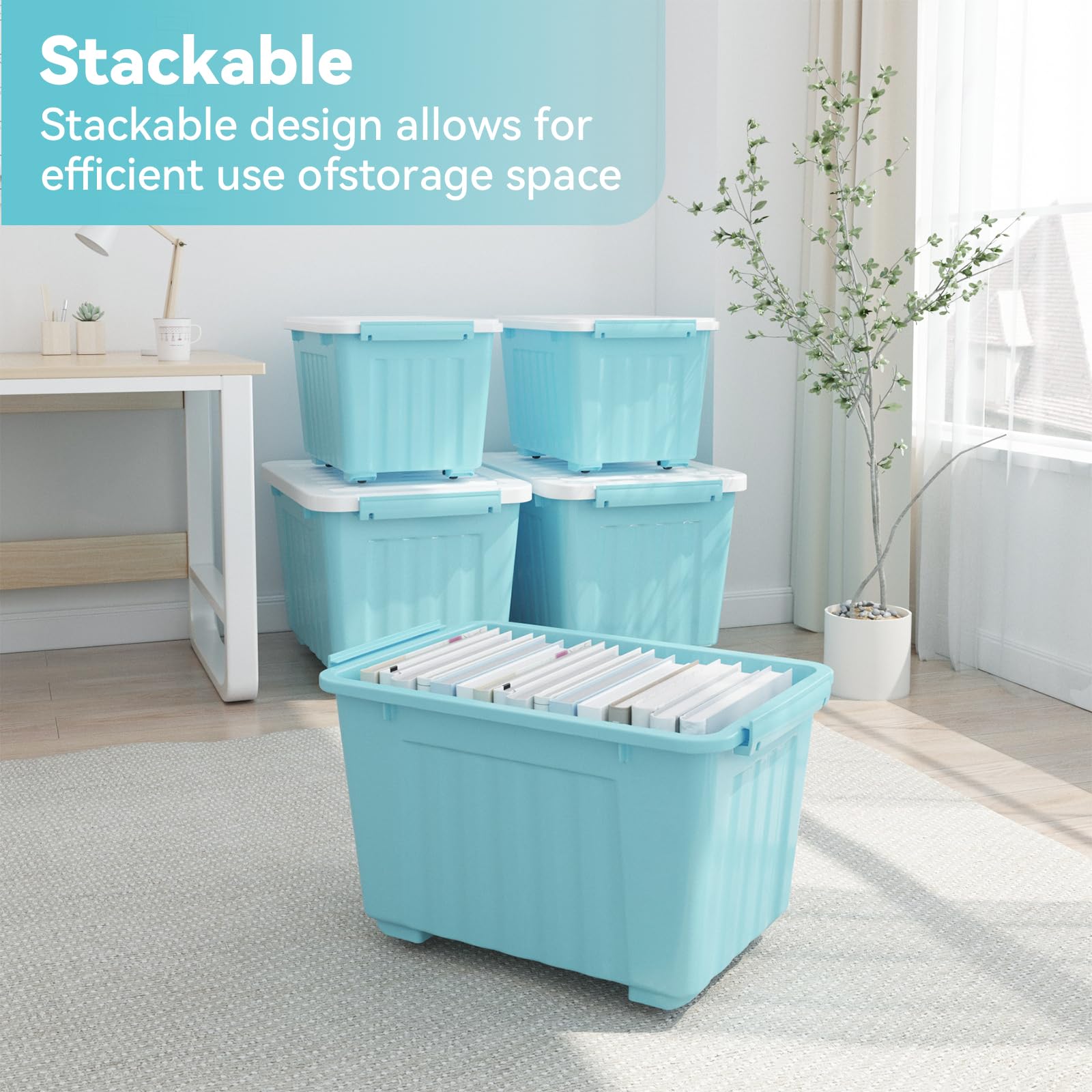 Nazhura 72 Quart Plastic Storage Bin, Stackable And Nestable Storage Boxes With Lids And Secure Latching Buckles, Large Storage