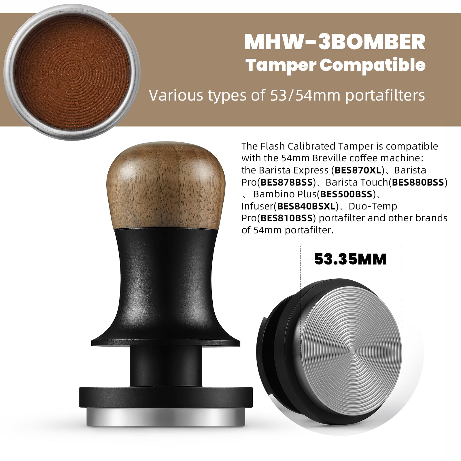 Mhw-3Bomber 53Mm Espresso Coffee Tamper With Three Spring Loaded Calibrated Espresso Tamper 30Lbs Espresso Hand Tamper With Soun