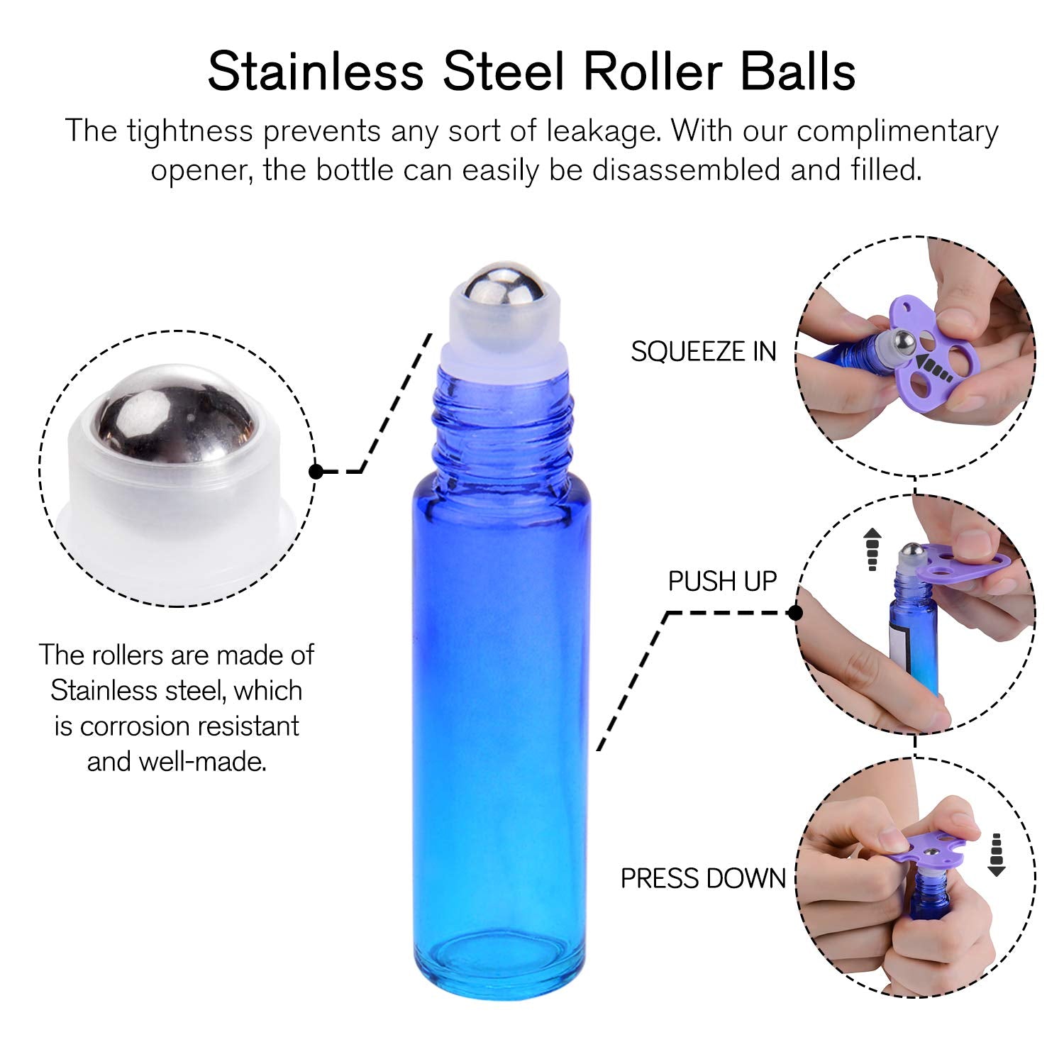 Prettycare Essential Oil Roller Bottles 10Ml (24 Pack Rainbow Glass, Golden Cap, 48 Labels, 4 Extra Roller Balls, 2 Droppers, 2