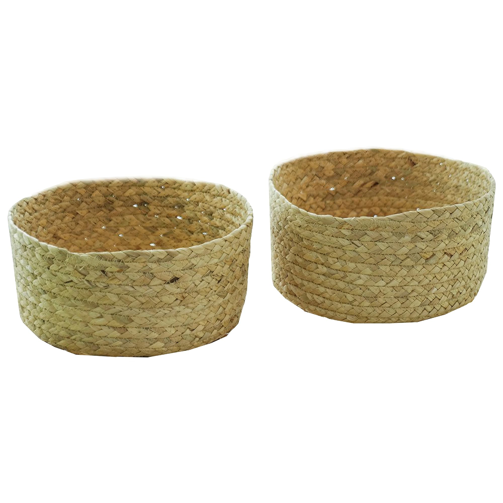 QINGTUHOME 2PCS Deep Round Woven Small Storage Basket for Display & Kitchen