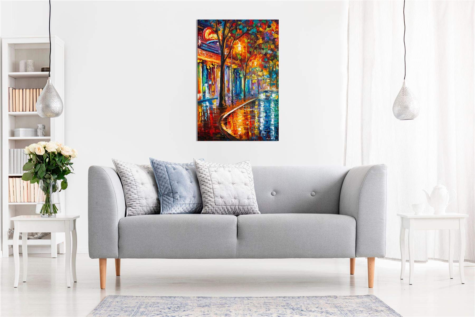 Night Old Cafe By Leonid Afremov Canvas Wall Art Picture Print For Home Decor (24X16)