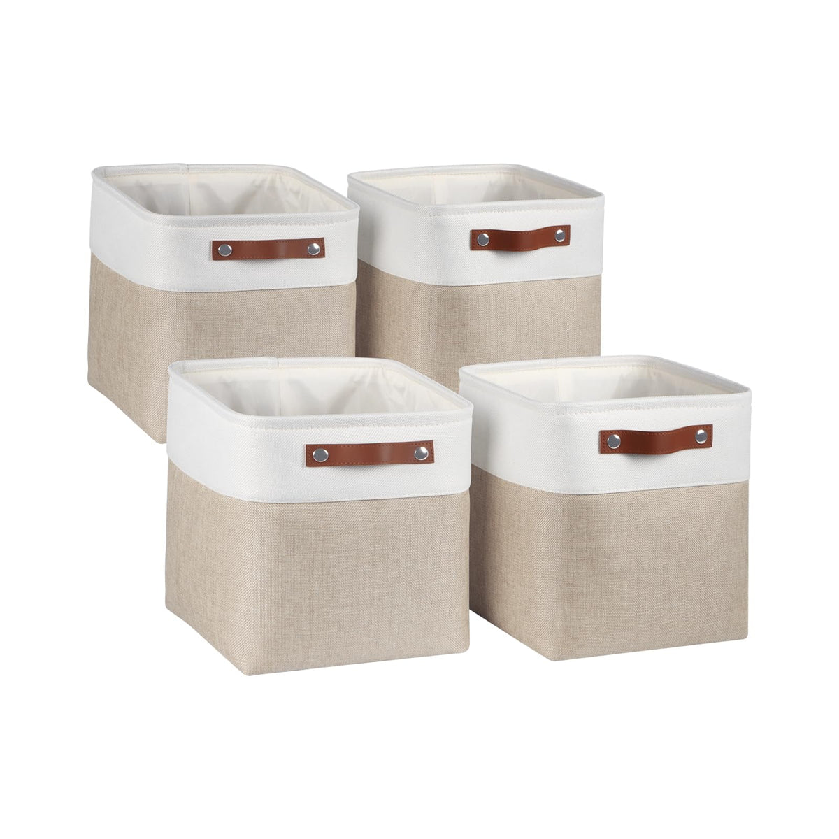 Univivi 4 Pc Foldable Storage Baskets,10.5 Inch Fabric Storage Bins For Shelf With Hard Bottom,Storage Baskets With Pu Handles C