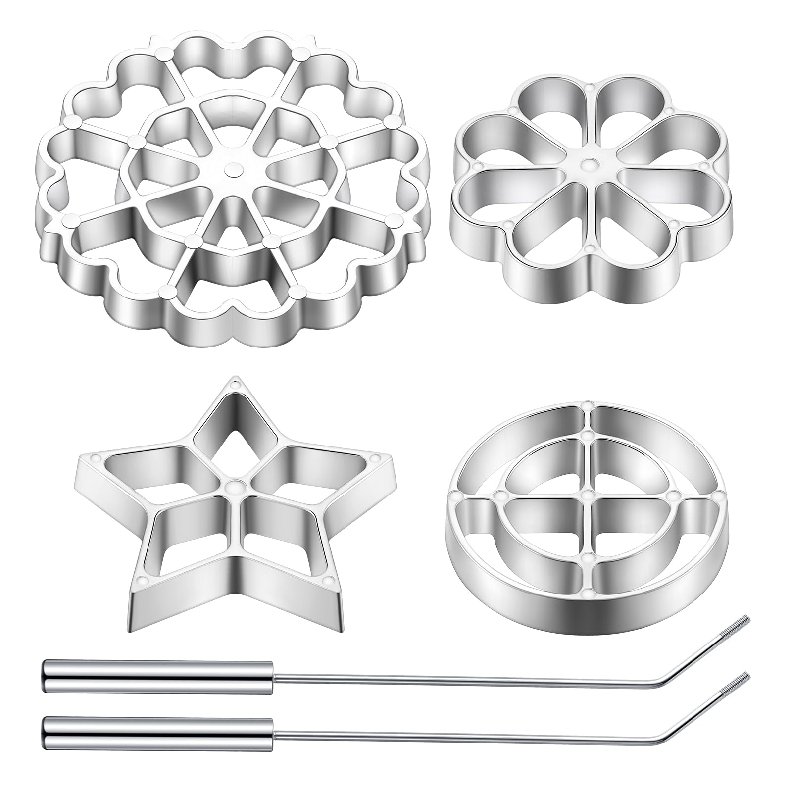 Ziliny 6 Pcs Rosette Iron Mold Set Bunuelos Mold with Handle Cooking Stamp Maker Kit Cookie Cutter Aluminum Alloy Waffle Maker w