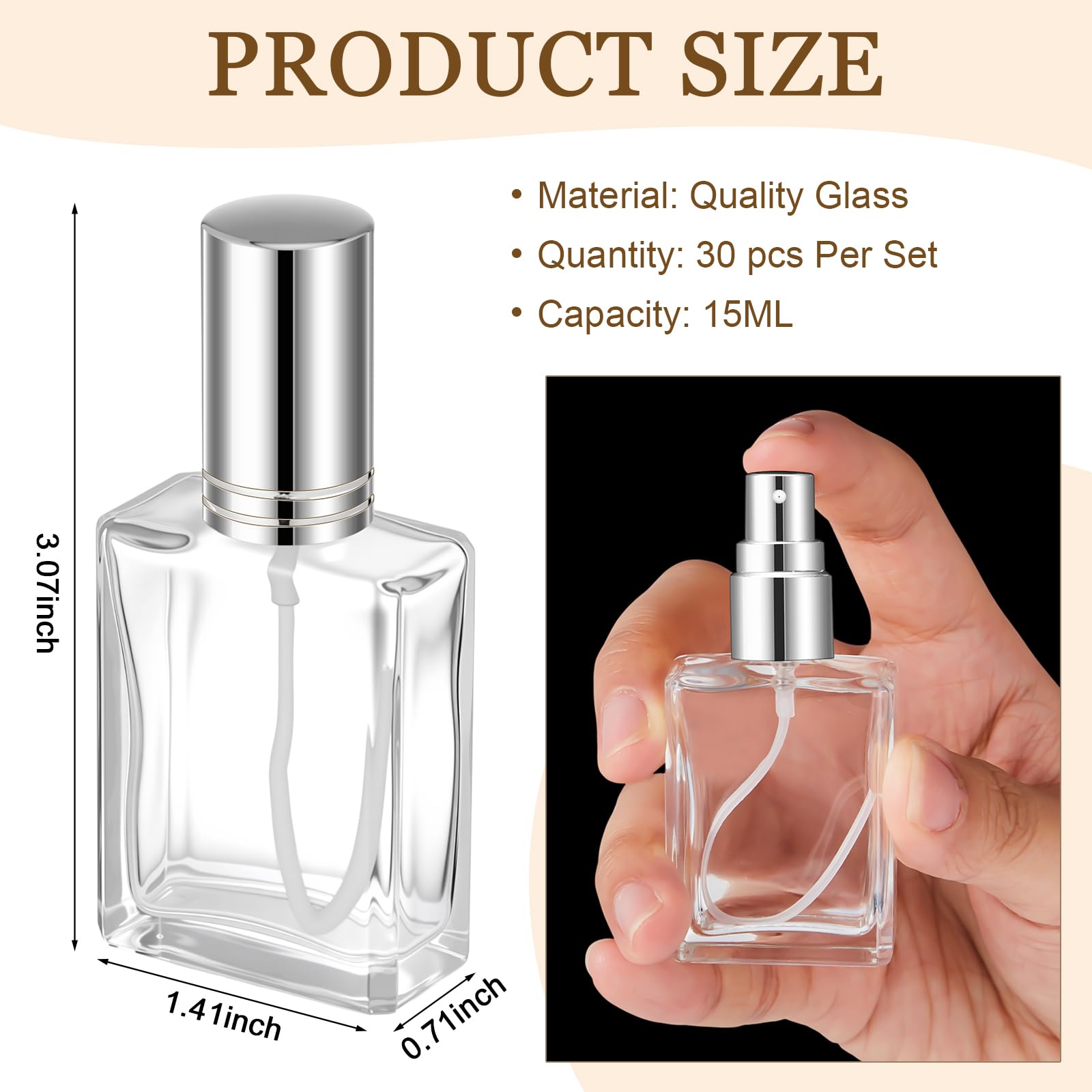 Domensi 30 Pcs 15 Ml Glass Perfume Bottles Mini Glass Empty Spray Atomizer Bottles Bulk Refillable Perfume Dispenser Container W