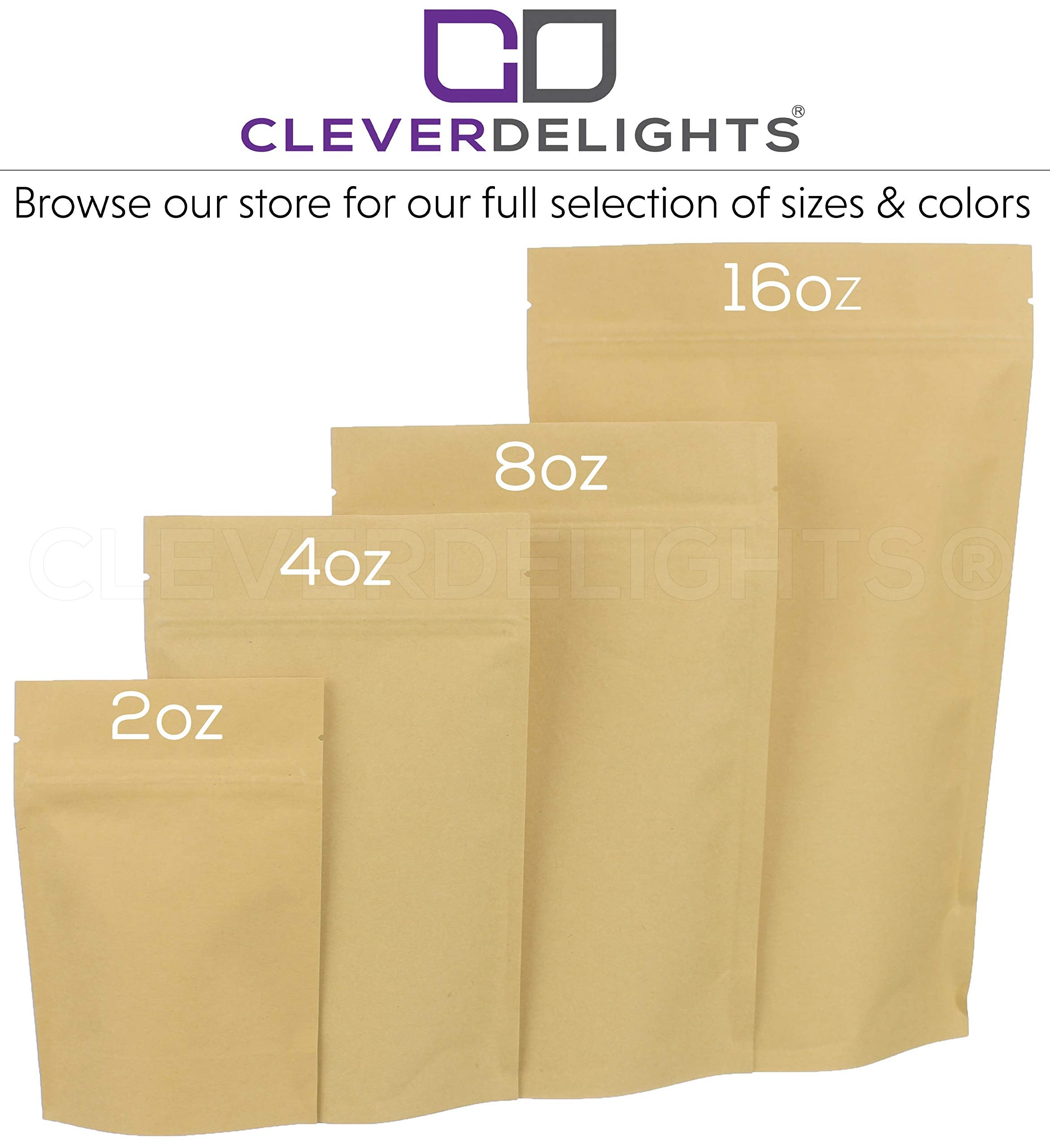 Cleverdelights Kraft Stand Up Pouches - 2Oz - 100 Pack - 4 '' X 6 '' X 2 '' - Resealable Bag