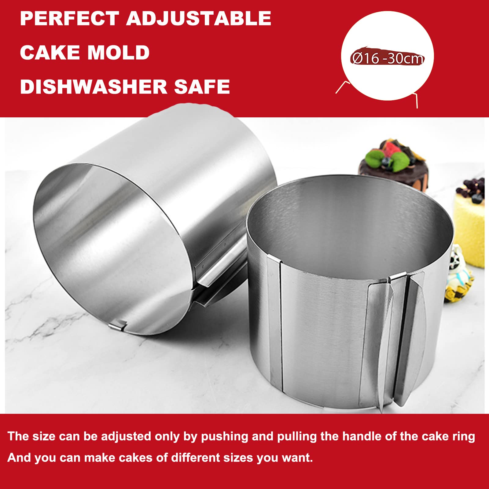 Cake Mold-Cake Ring Adjustable Extra High 5.9 Inch- Stable Stainless Steel Adjustable Round 6 To 12 Inch Baking Ring - Cake Mold