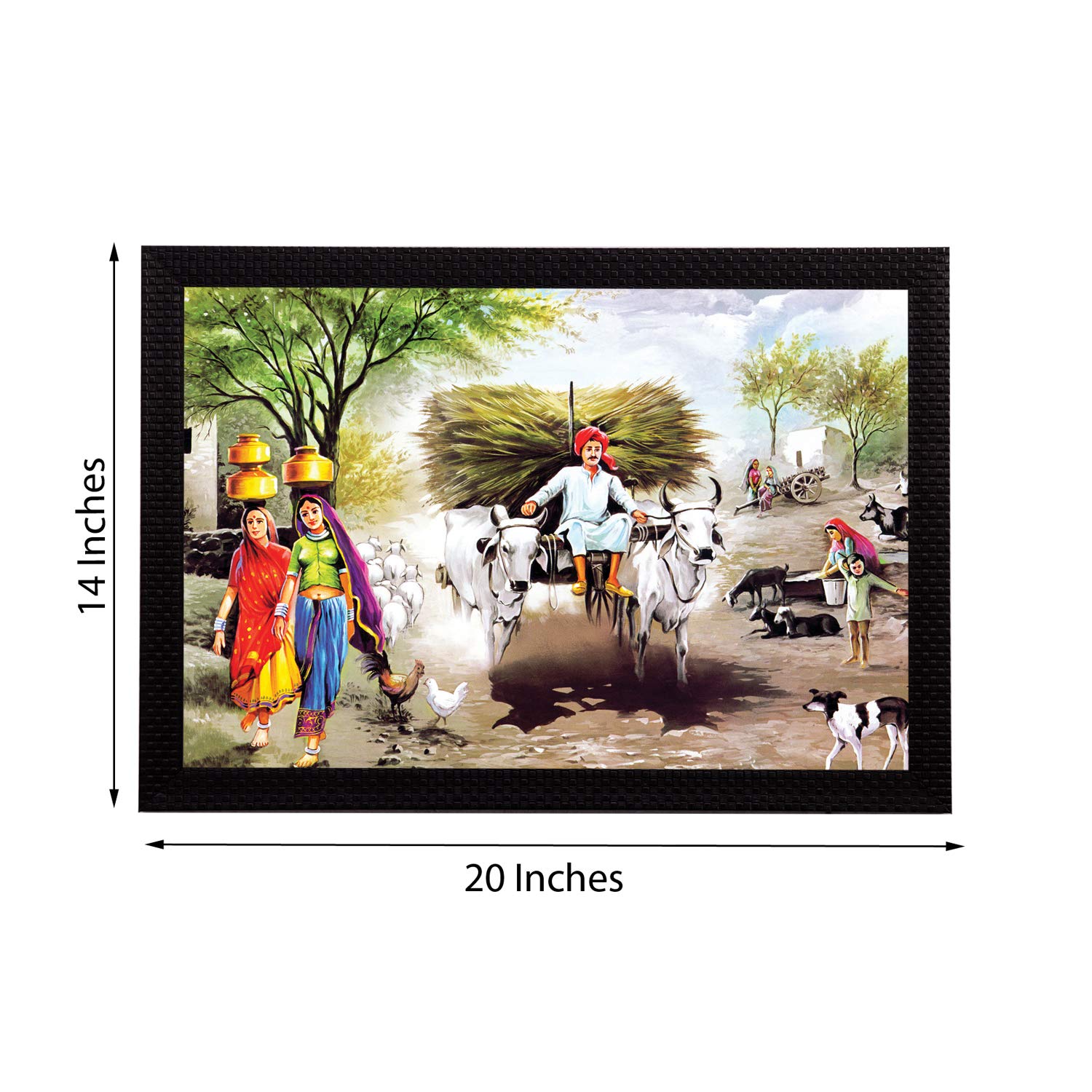 eCraftIndia Village Scenic View Satin Matt Texture UV Art Painting (Synthetic Wood, 50.8 cm x 35.56 cm)