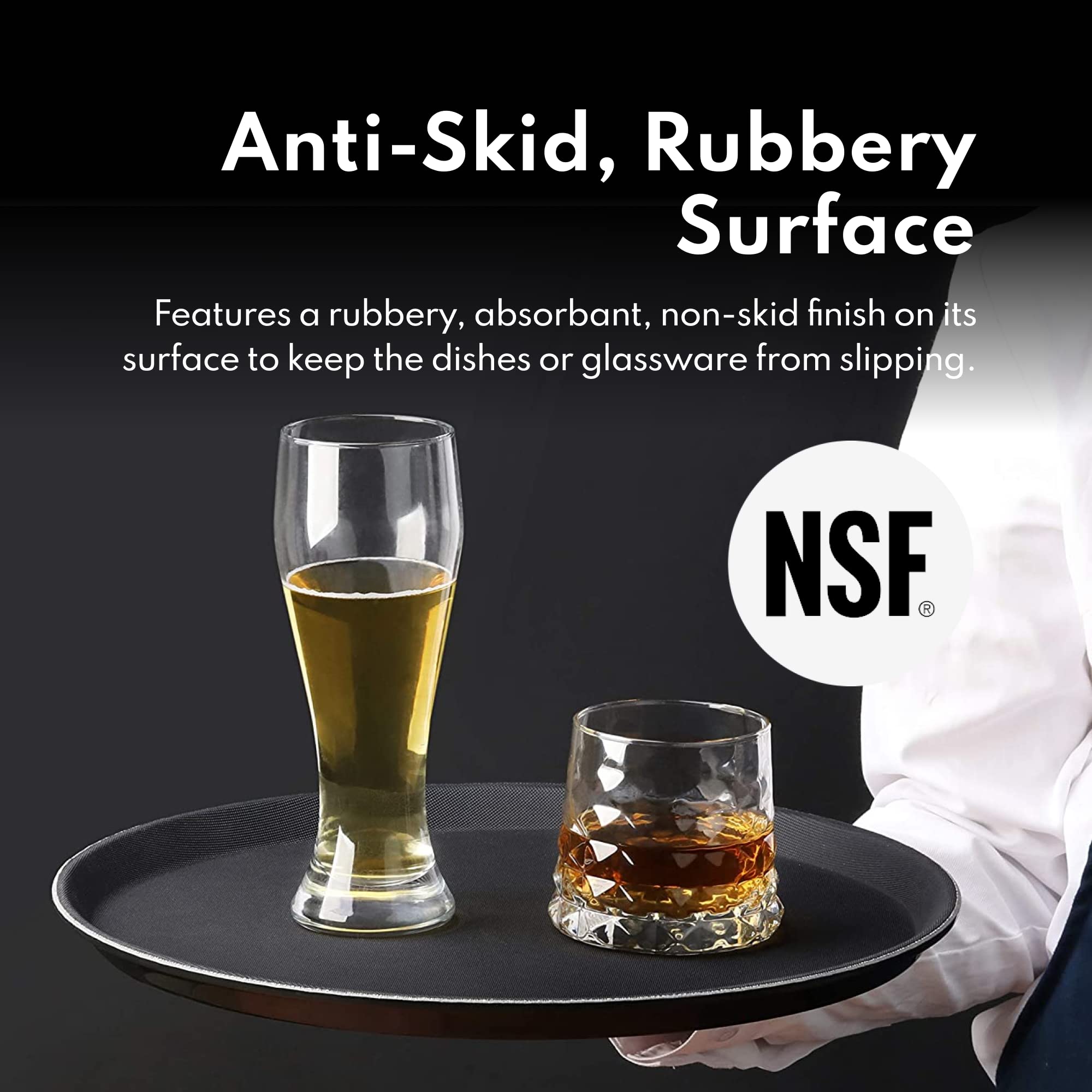 New Star Foodservice 24913 Non-Slip Tray, Plastic, Rubber Lined, Round, 11-Inch, Black