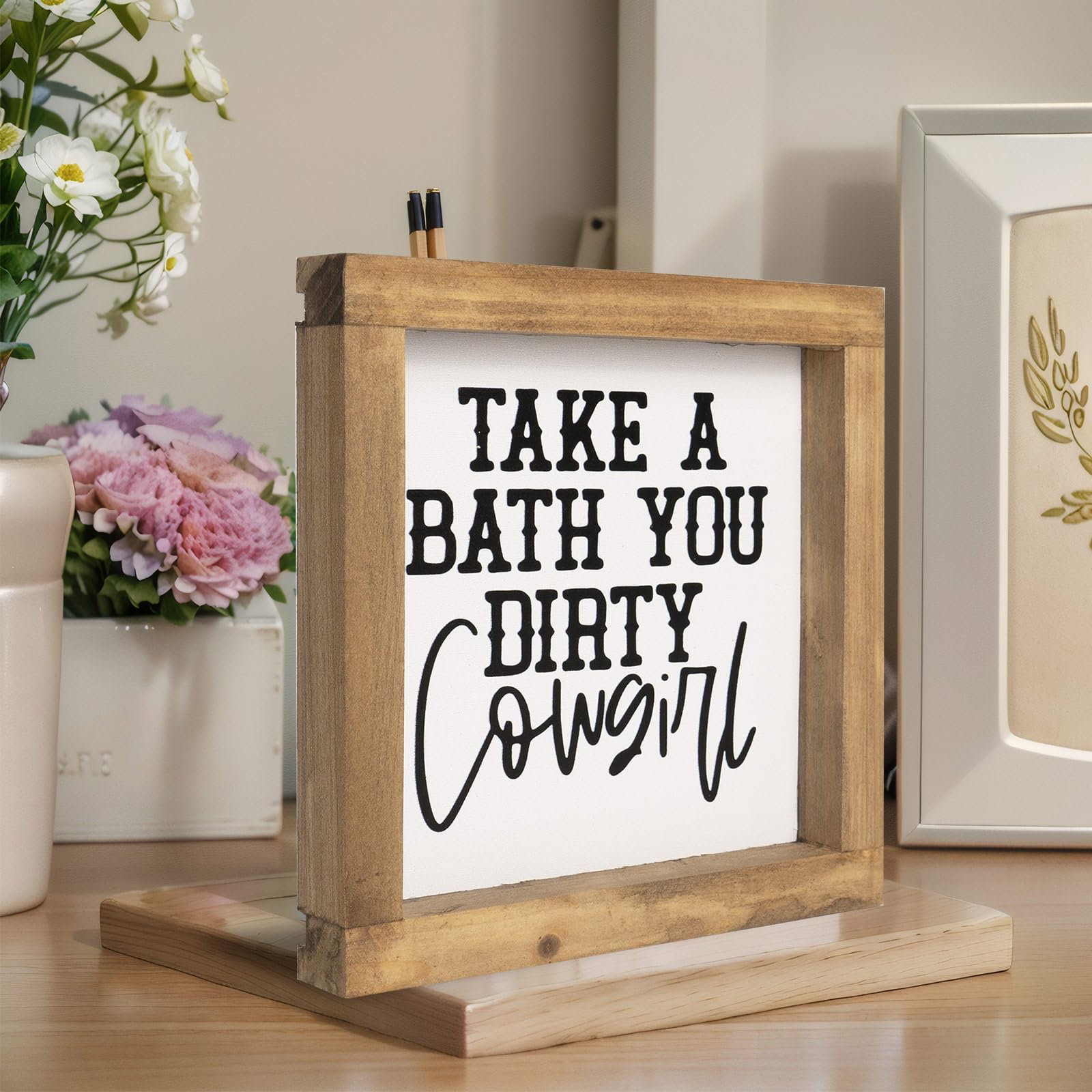 flangairy Western Bathroom Decor Southwestern Cowboy Wall Art Take A Bath You Dirty Cowgirl Wooden Restroom Signs Country Shelf