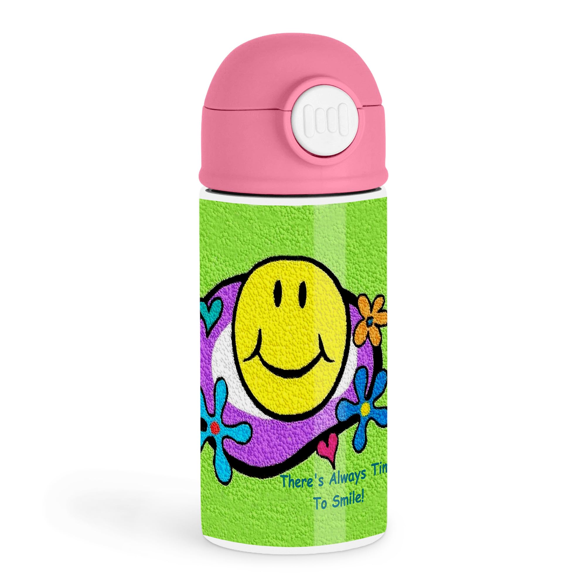Funny Kids 12oz Kids Water Bottle  Pink Cover  Theres Always Time To Smile!  School Lunch, Playdates