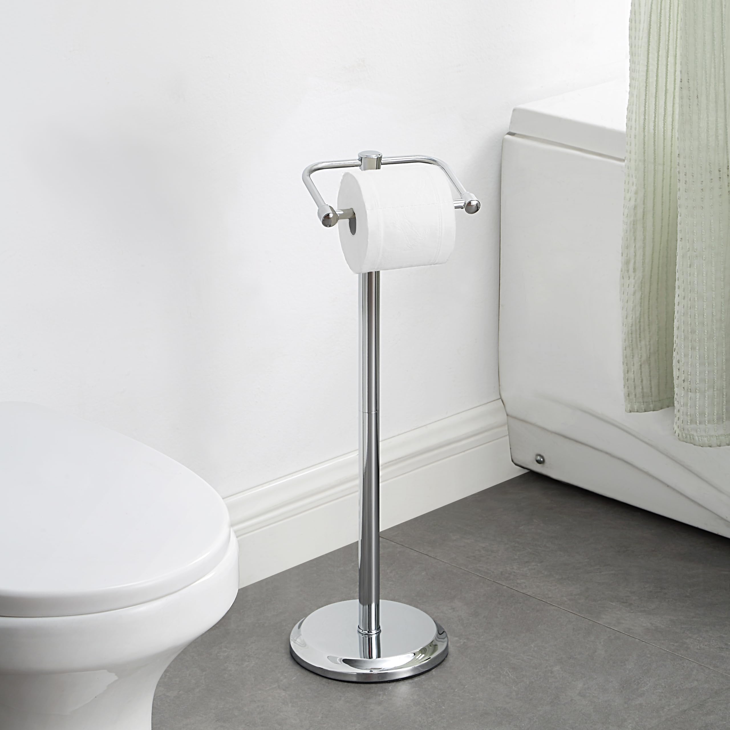 Sunnypoint Free Standing Toilet Paper Holder - Bathroom Tissue Stand With Weighted Base, Holds Jumbo & Standard Rolls (Chrome)