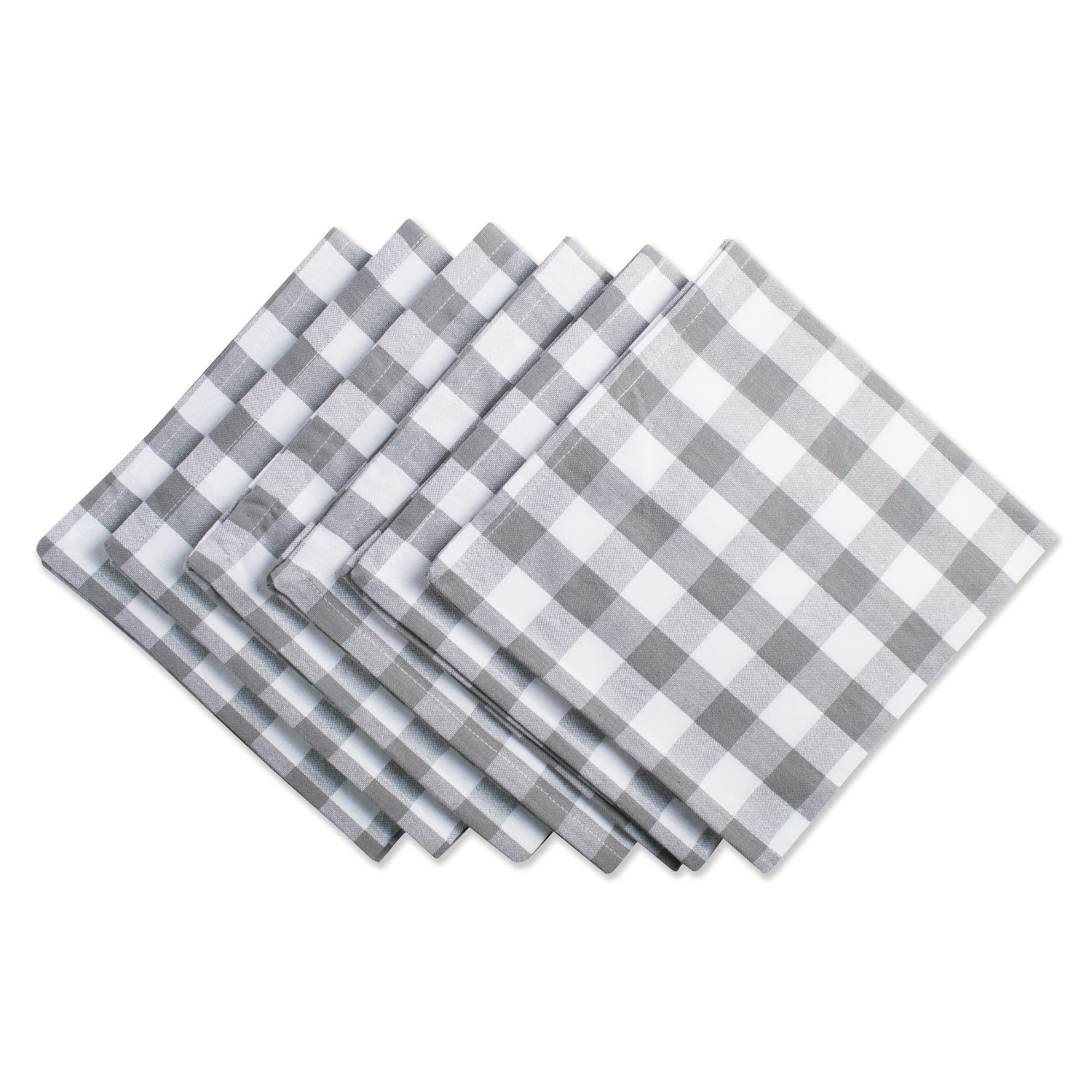 DII Checkered Tabletop Collection 100% Cotton, Machine Washable, Napkin Set, 20x20, Gray, 6 Piece