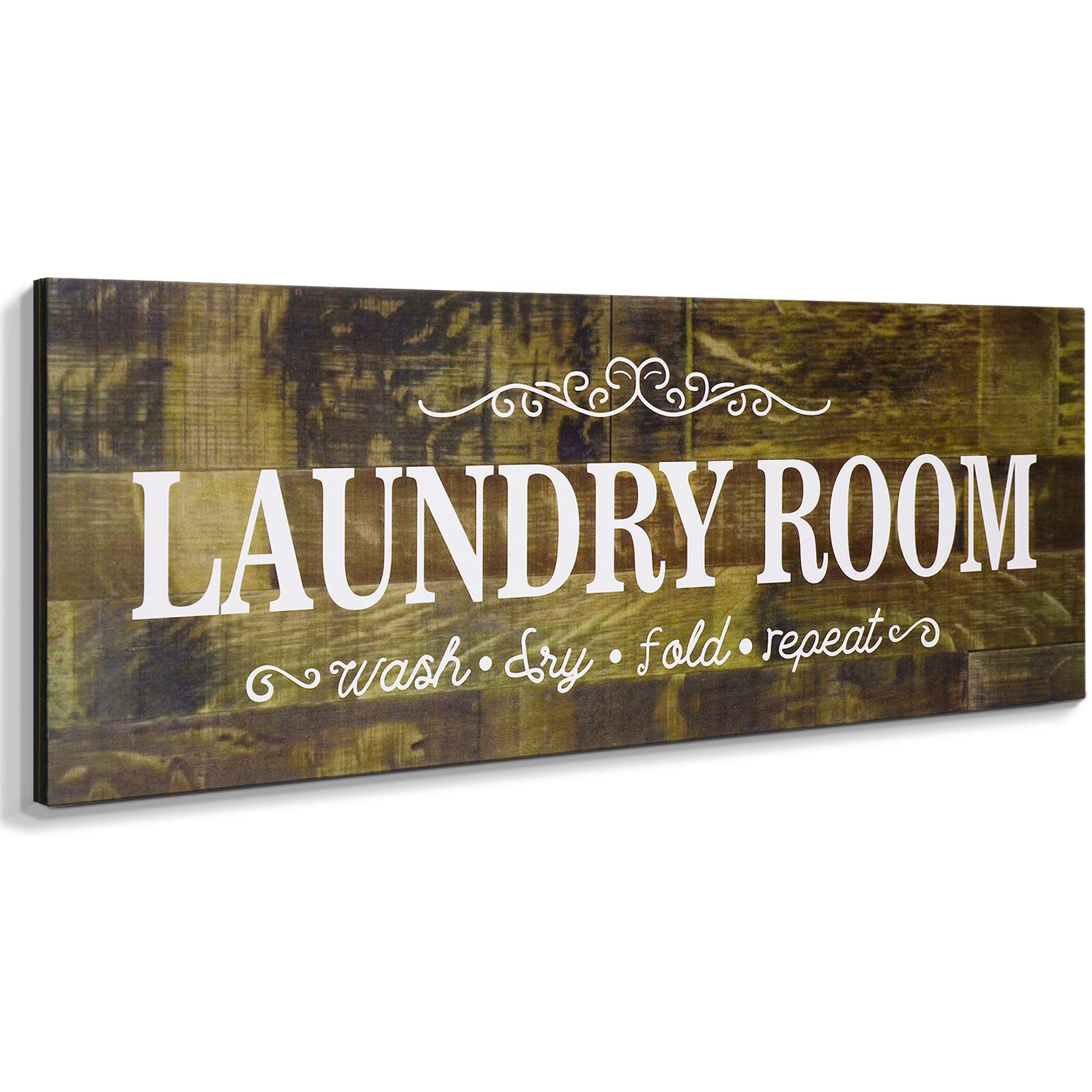 Laundry Room Decor Sign Wooden Rustic Farmhouse Family Laundry Room Wall Sign Wash Dry Fold Repeat Wall Decor Prints for Home La