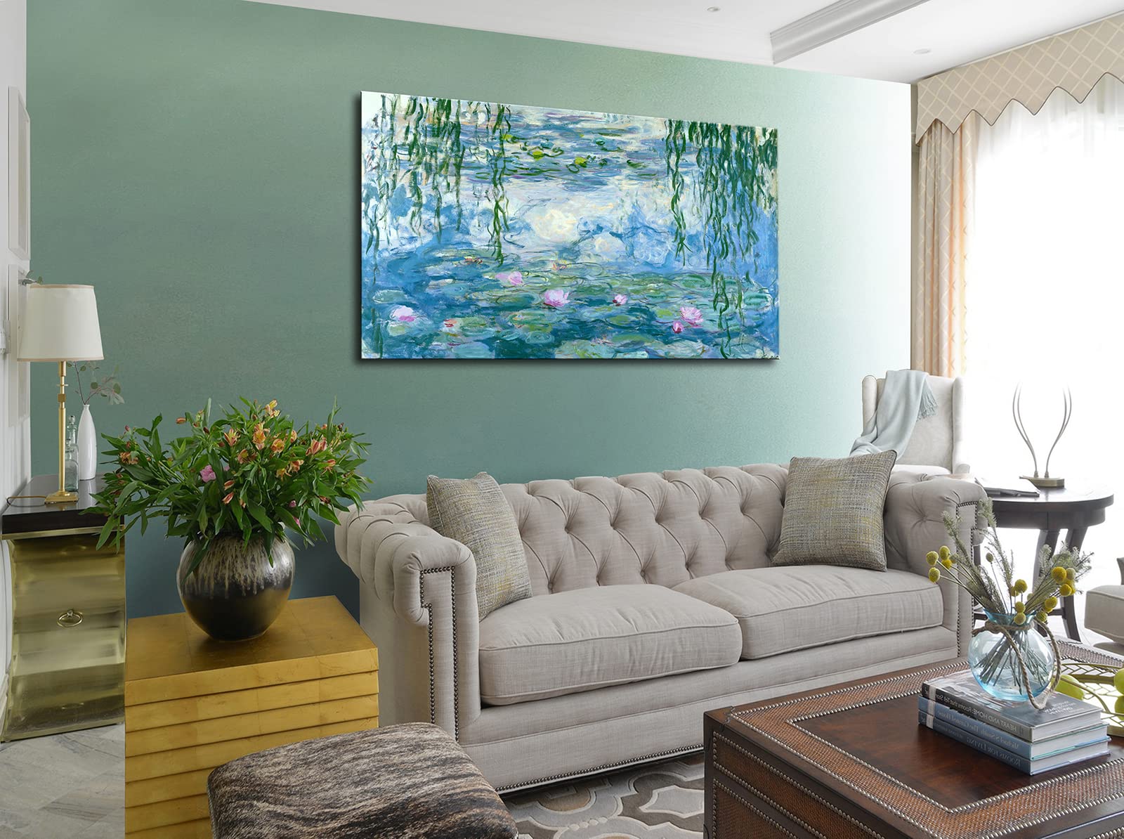 Claude Monet Canvas Wall Art - Water Lilies Classic Artwork Picture Print With Framed Painting For Home Office Wall Decor-16'' X