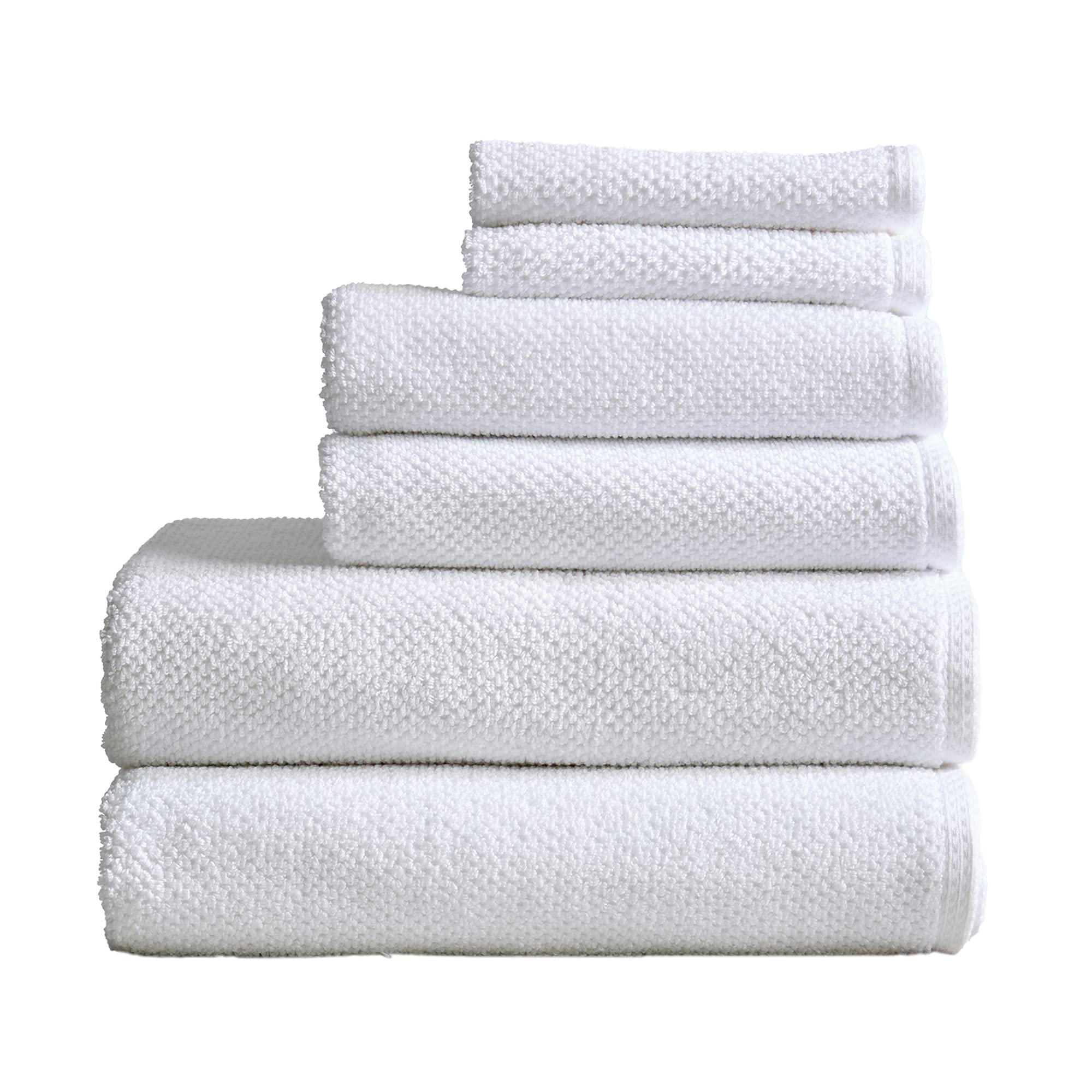 Great Bay Home 100% Cotton Bath Towelsluxury 6 Piece Set - 2 Bath Towels, 2 Hand Towels, 2 Washcloths - Quick-Dry, Absorbent Tex