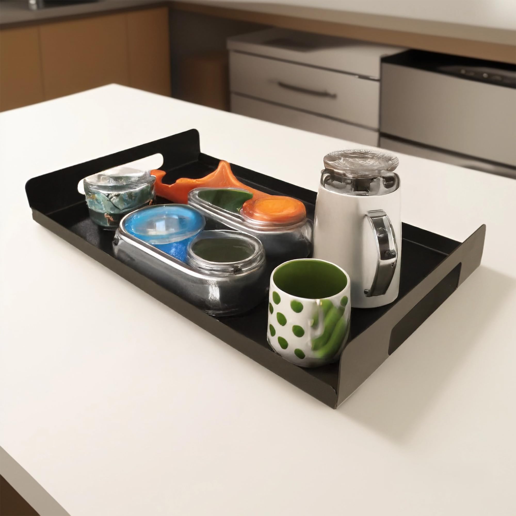 Spillbox Metal Serving Tray|Elegant Black Metal Serving|Stylish & Durable Tray With Handles For Kitchen| Dining|Coffee & Home De