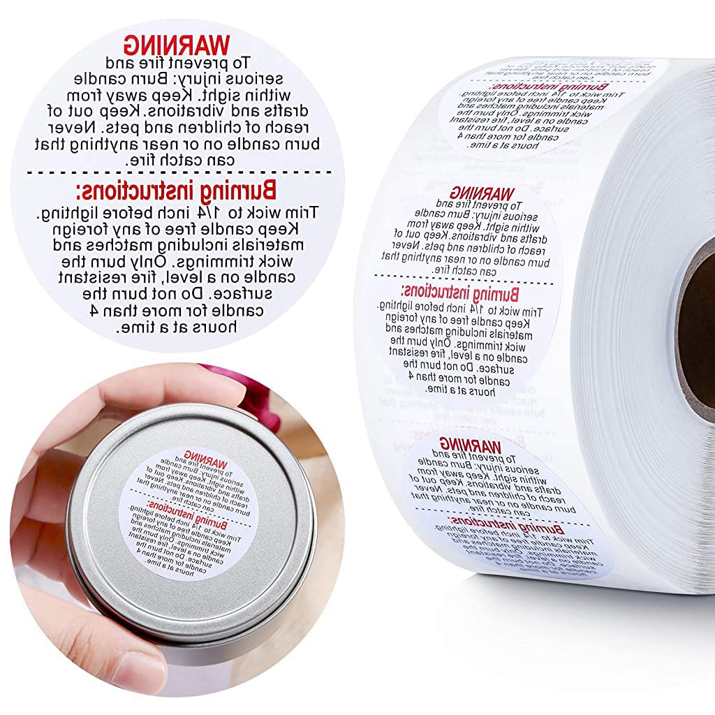 ELEPHANTBOAT 500 sheet Self adhensive Warning Lable Sticker for Candle Jar,Scented Candle Self Safety Labels Decal for 1.5 inch 