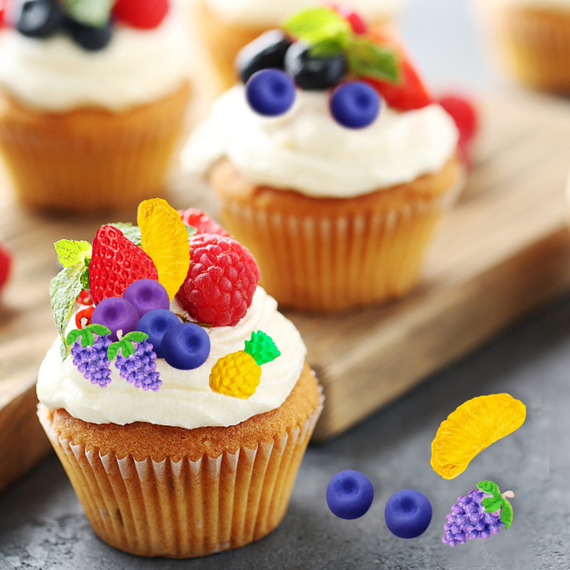 6 Pieces Fruit Shaped Jelly Molds Fruit Silicone Molds Strawberry Mold Orange Pineapple Mulberry Blueberry Grape Fondant Molds Wax Molds Silicone Molds for Candles Chocolate Soap Cupcake Decorating