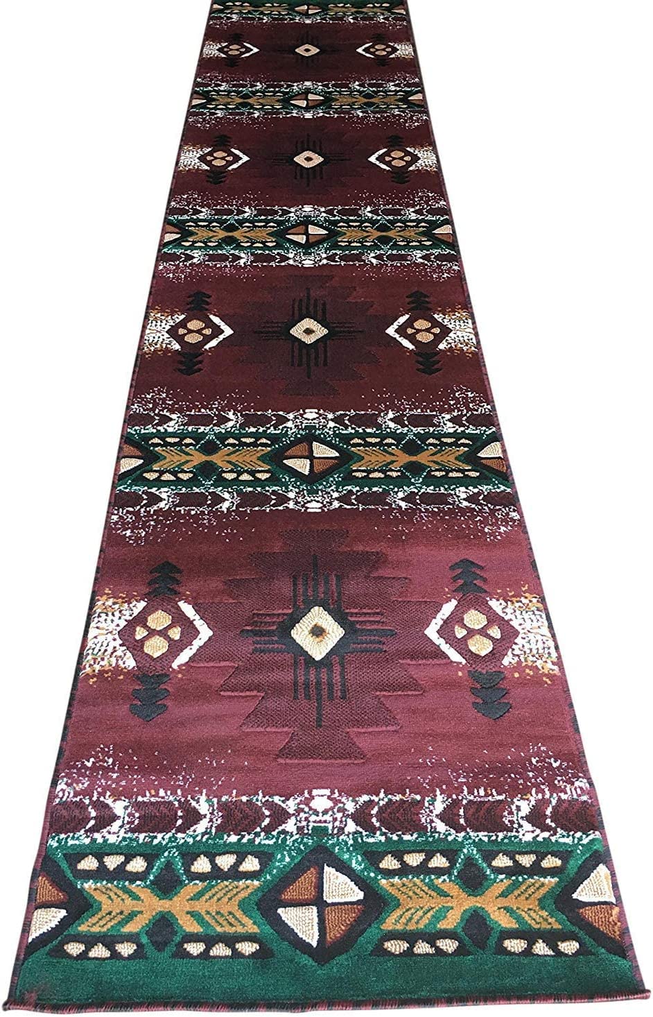 YHSF South West Native American Area Rug C318 (Burgundy, 2 Feet 4 Inches x 10 Feet 11 Inches)