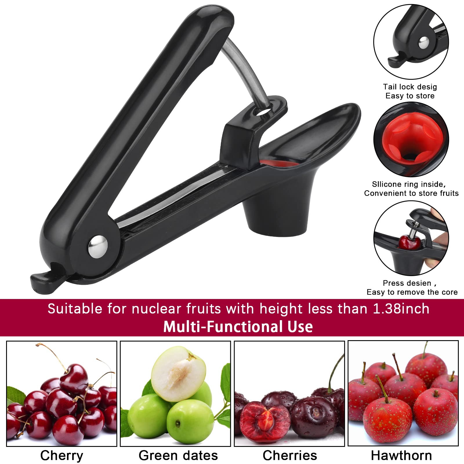 Firjuty Cherry Pitter - Heavy-Duty Olive And Cherry Pitters Corer Tool With Space-Saving Lock Design, Multi-Function Cherries St