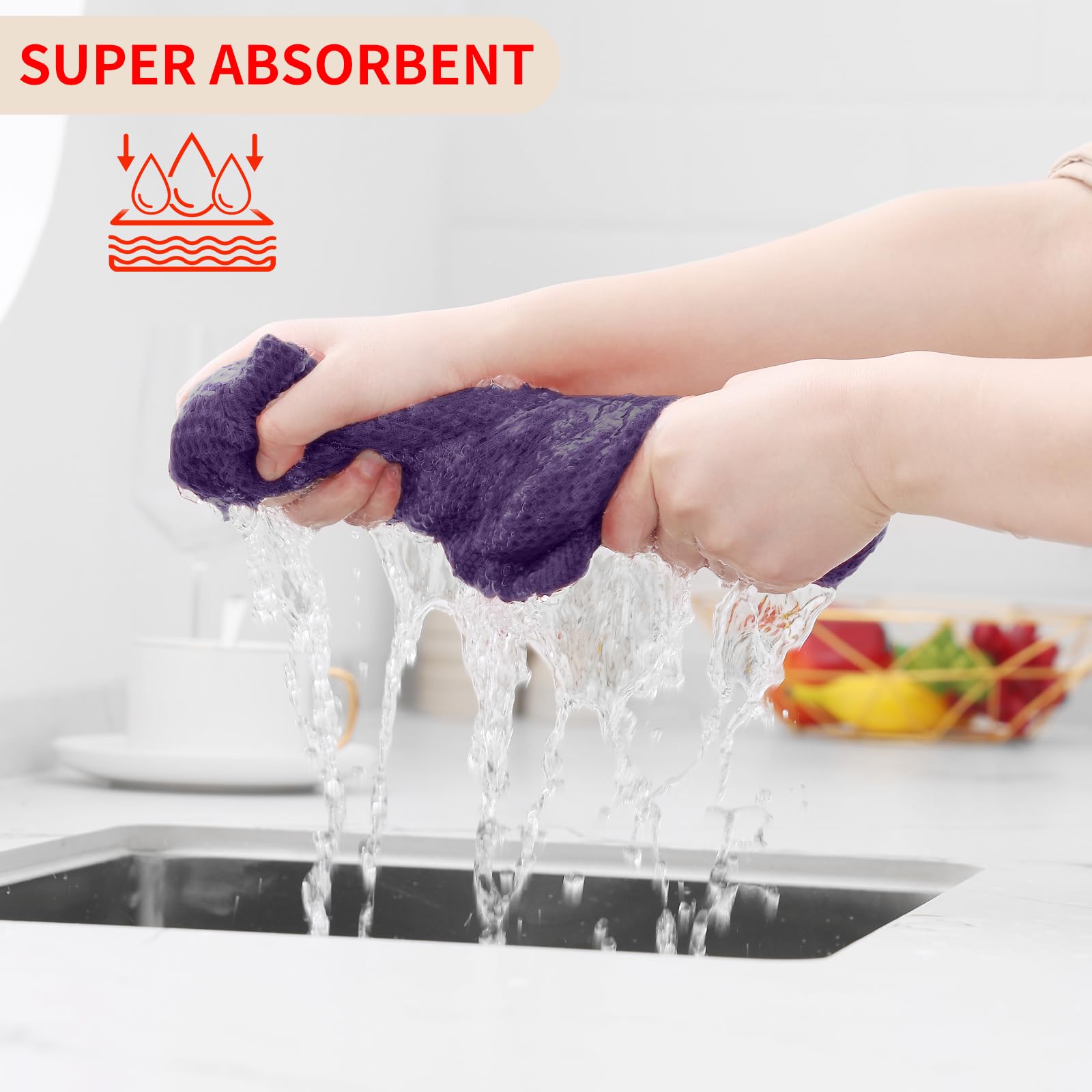 Homaxy 100% Cotton Waffle Weave Kitchen Dish Towels, Ultra Soft Absorbent Quick Drying Cleaning Towel, 13 x 28 Inches, 4-Pack, E