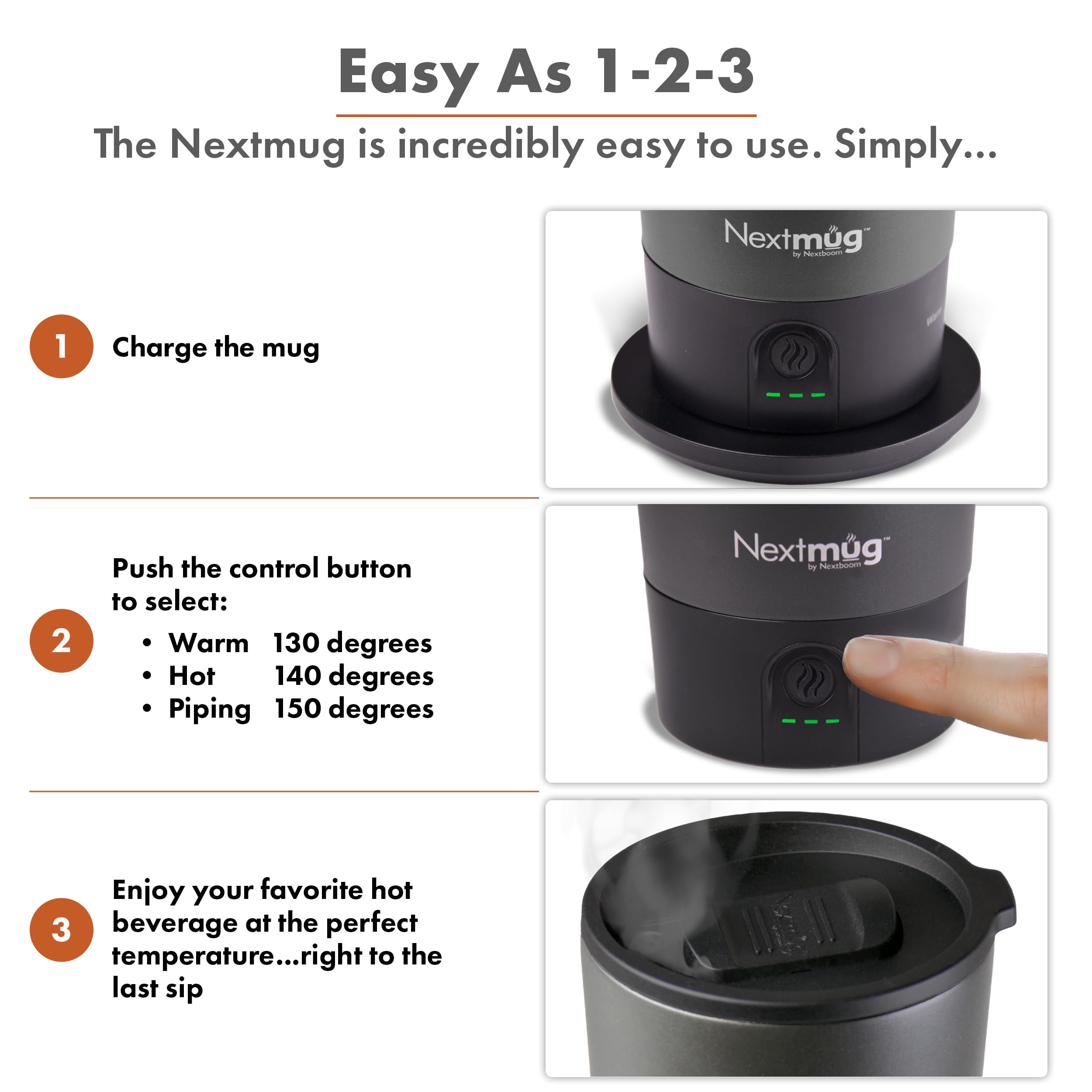 Nextmug Go - Temperature-Controlled, Self-Heating Travel Mug (Graphite - 16 Oz.)