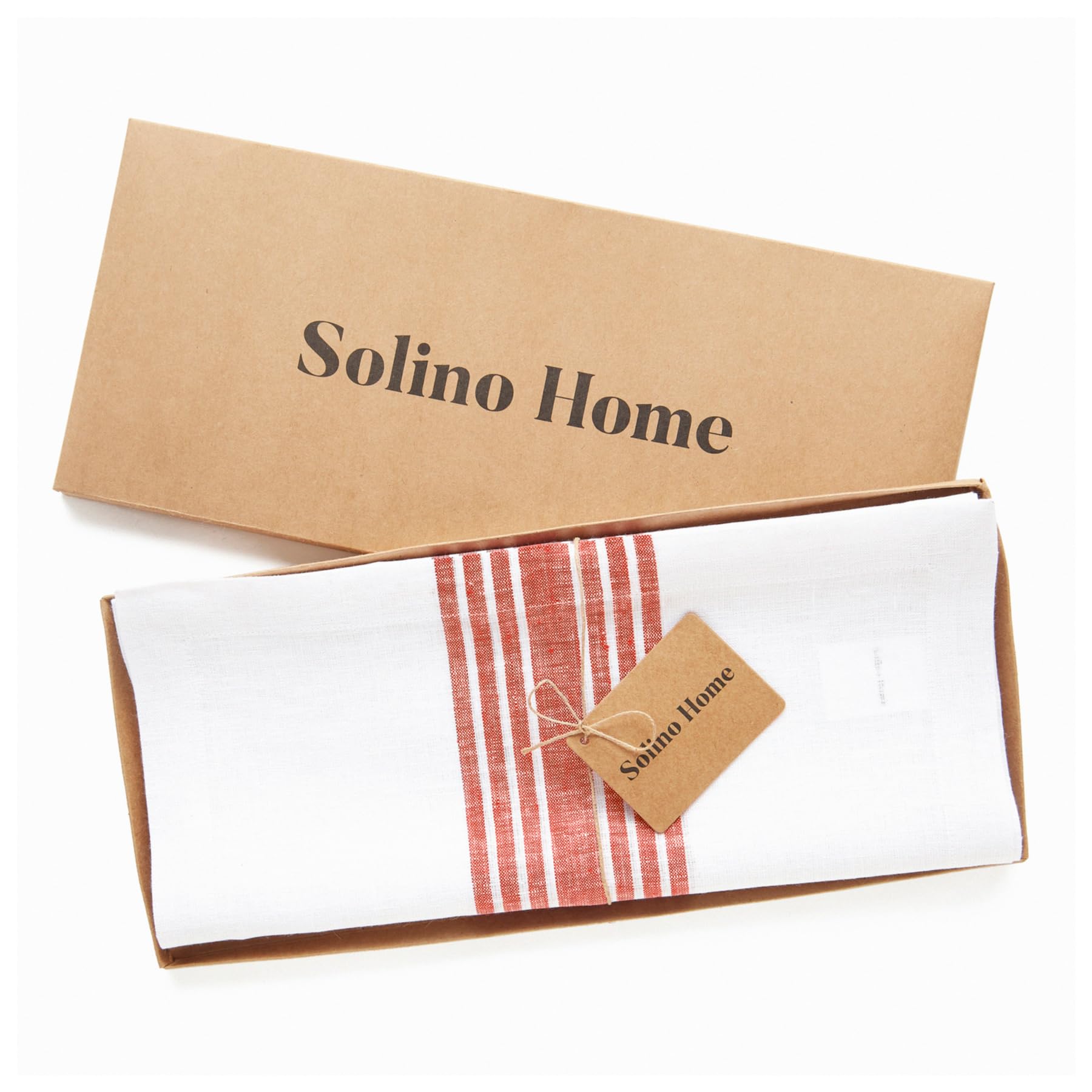 Solino Home Farmhouse Linen Red And White Table Runner 60 Inch - 100% Pure Linen Stripe Short Table Runner 14 X 60 Inch Ideal Fo