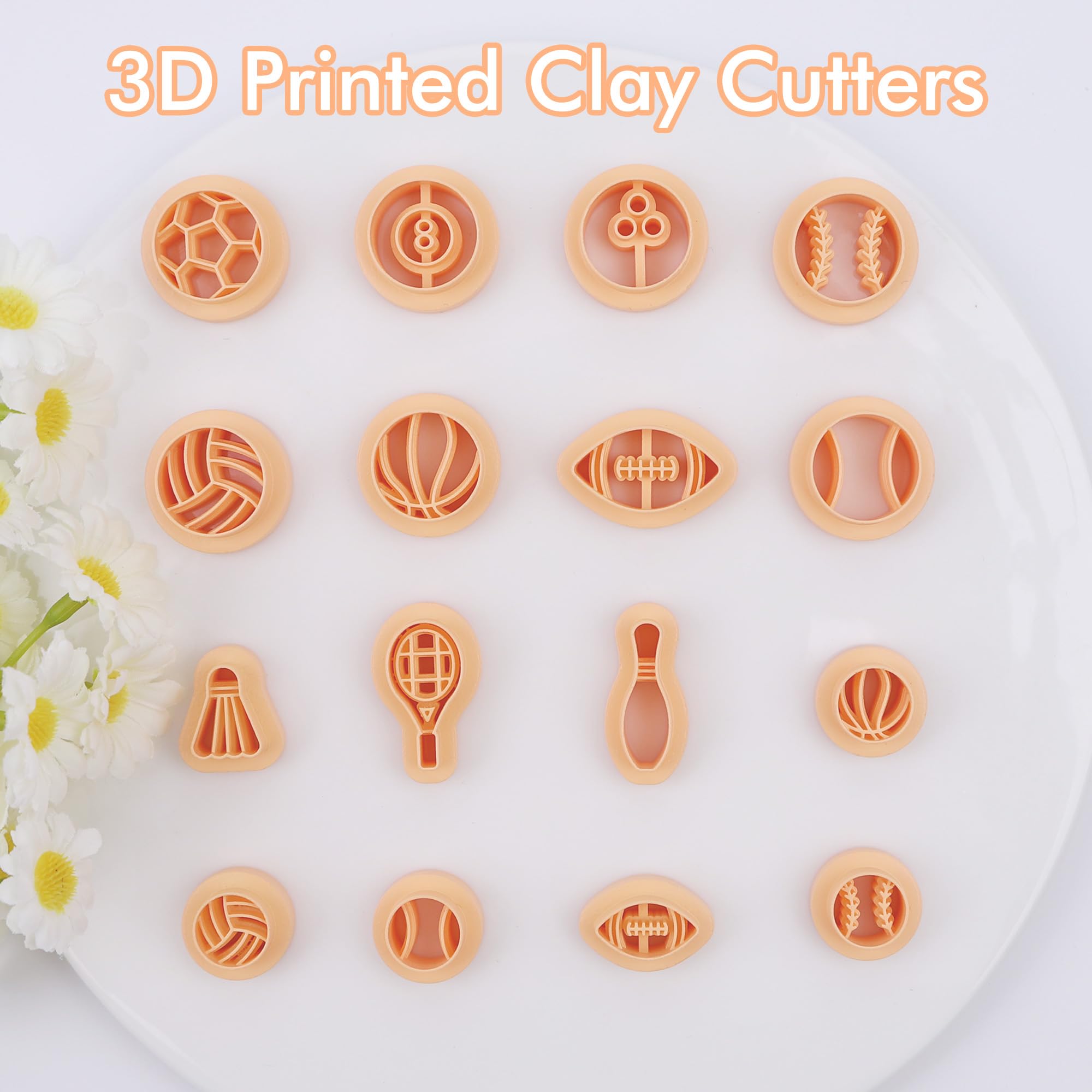 Puocaon Sports Polymer Clay Cutters - 16 Pcs Clay Cutters For Polymer Clay Jewelry Making, Football Baseball Clay Cutters, Clay