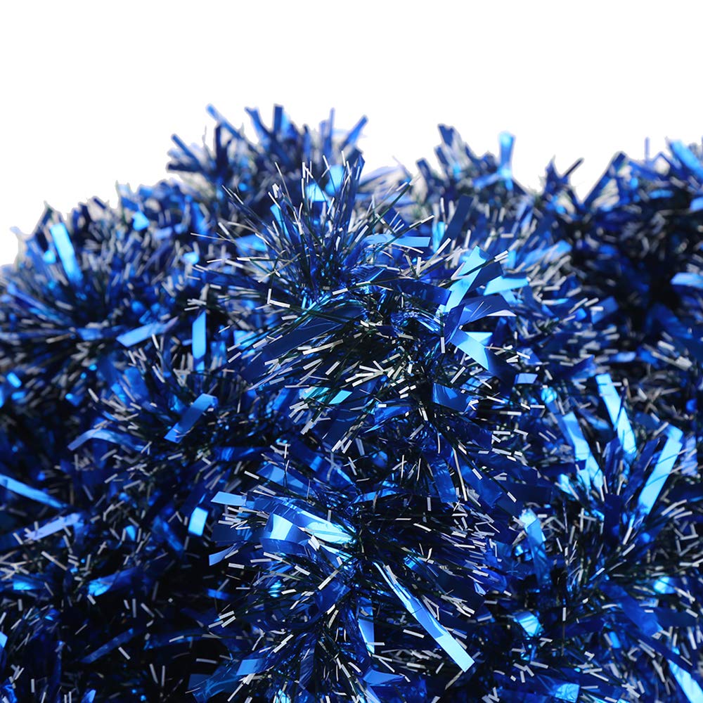 33ft Christmas Blue Metallic Tinsel Garland for Christmas Tree Ornaments Party Decoration Ceiling Hanging 3.5 inch Wide