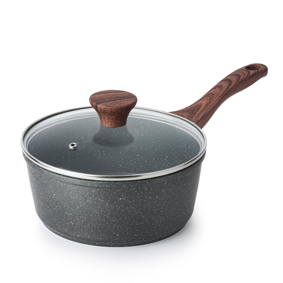Sensarte Nonstick Sauce Pan With Lid, 1.5Qt Small Pot With Swiss Granite Coating, Stay-Cool Handle, Multipurpose Handy Small Sau