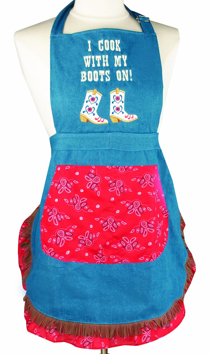 Manual Southern Sassy Word Apron, I Cook with My Boots On, 27 X 19-Inch