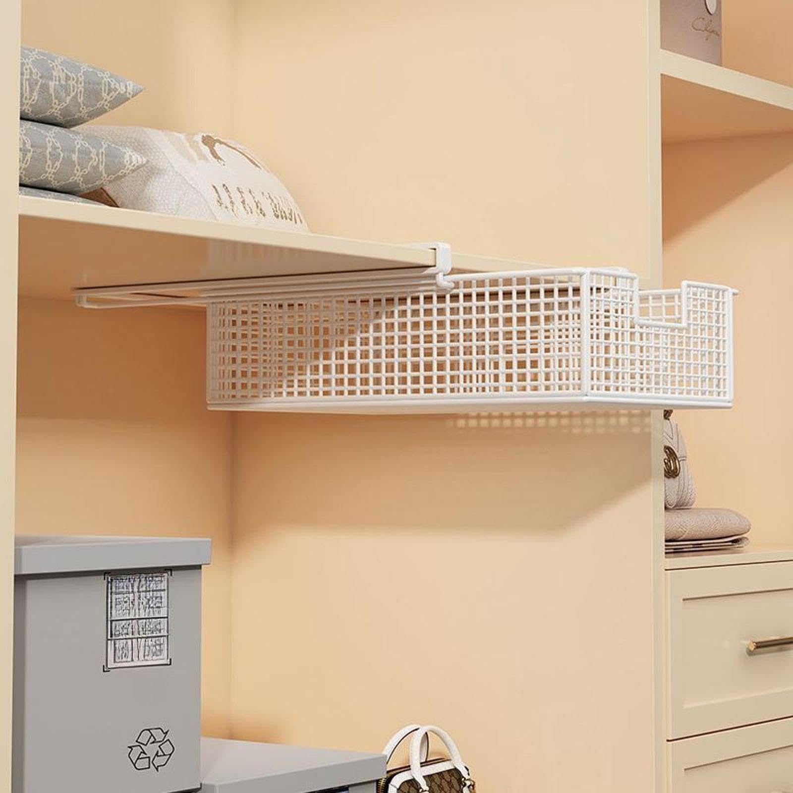 Merishopp Under Cabinet Storage Organizer Under Shelf Wire Basket For Bedroom Cabinet