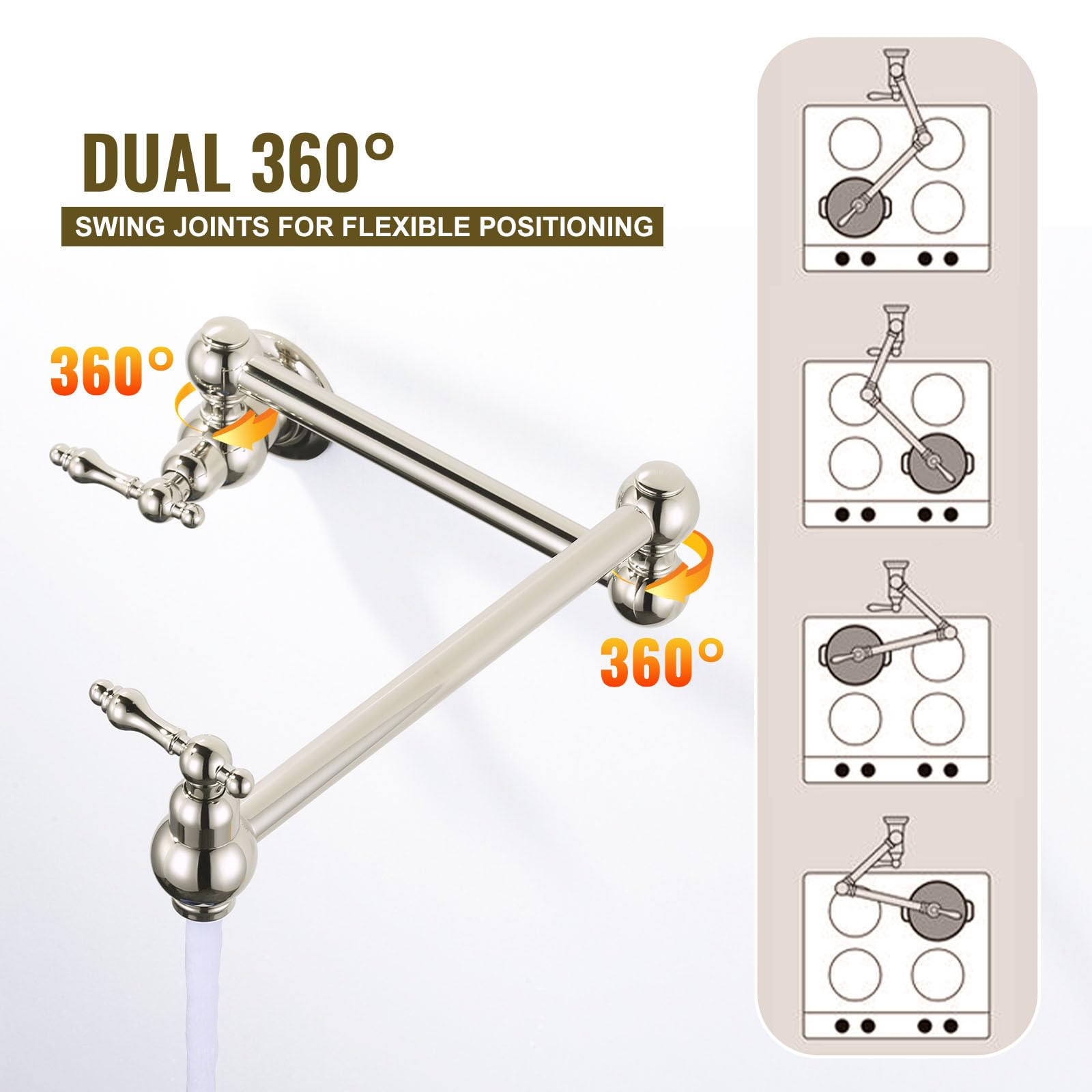 Wowow Pot Filler Faucet Brass Faucets Kitchen Wall Mount Polished Nickel Commercial Faucet Folding Kitchen Faucet Restaurant Fau