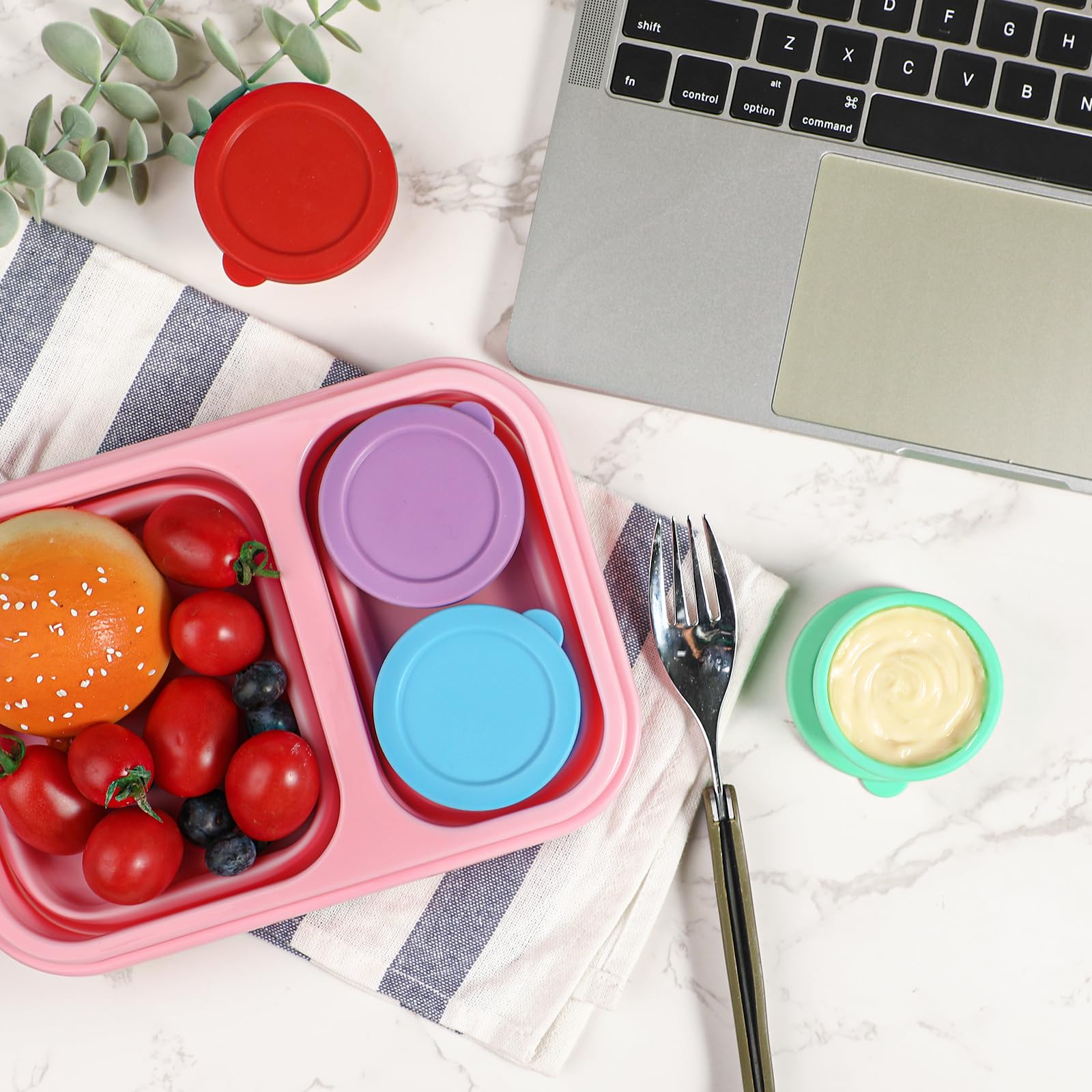 Koluti Nonstick Silicone 1.6Oz Salad Dressing Container To Go, 4 Pcs Small Condiment Cup With Lid, Sauce Storage Box For Lunch B