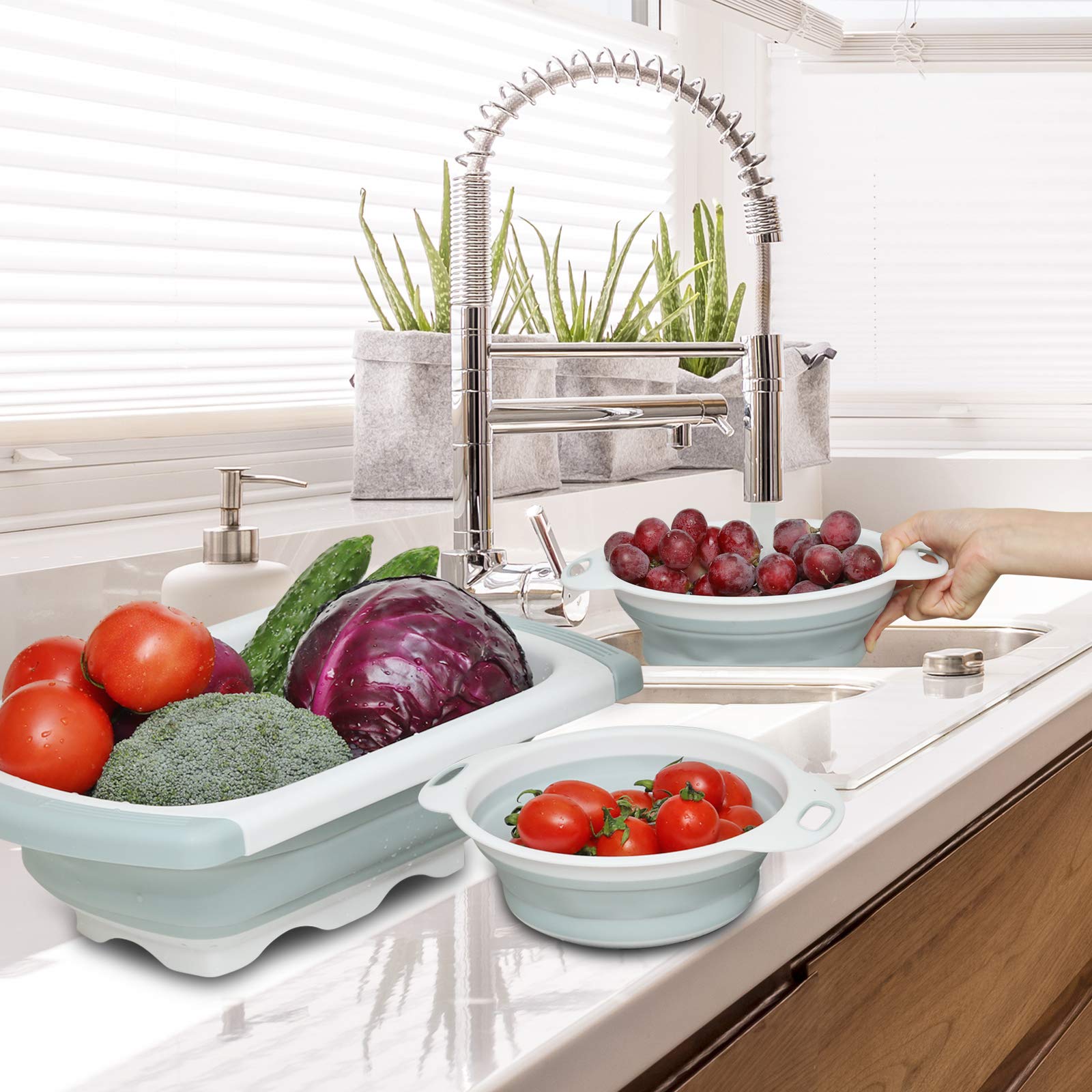 Colander Collapsible, Kitchen Strainer Colander, Collapsible Colander With Extendable Handles For Draining Veggies, Pasta,Fruit,