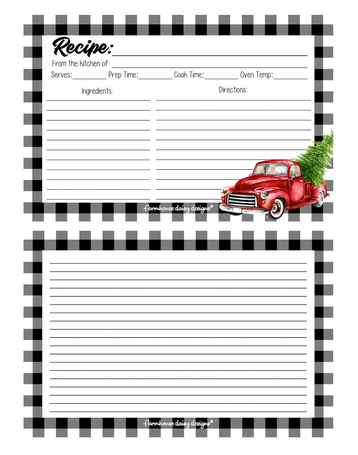 Farmhouse Daisy Designs Buffalo Plaid Decor Old Red Truck Recipe Cards 4X6 Pack Of 50 Double Sided Christmas Holiday Cookie Exch