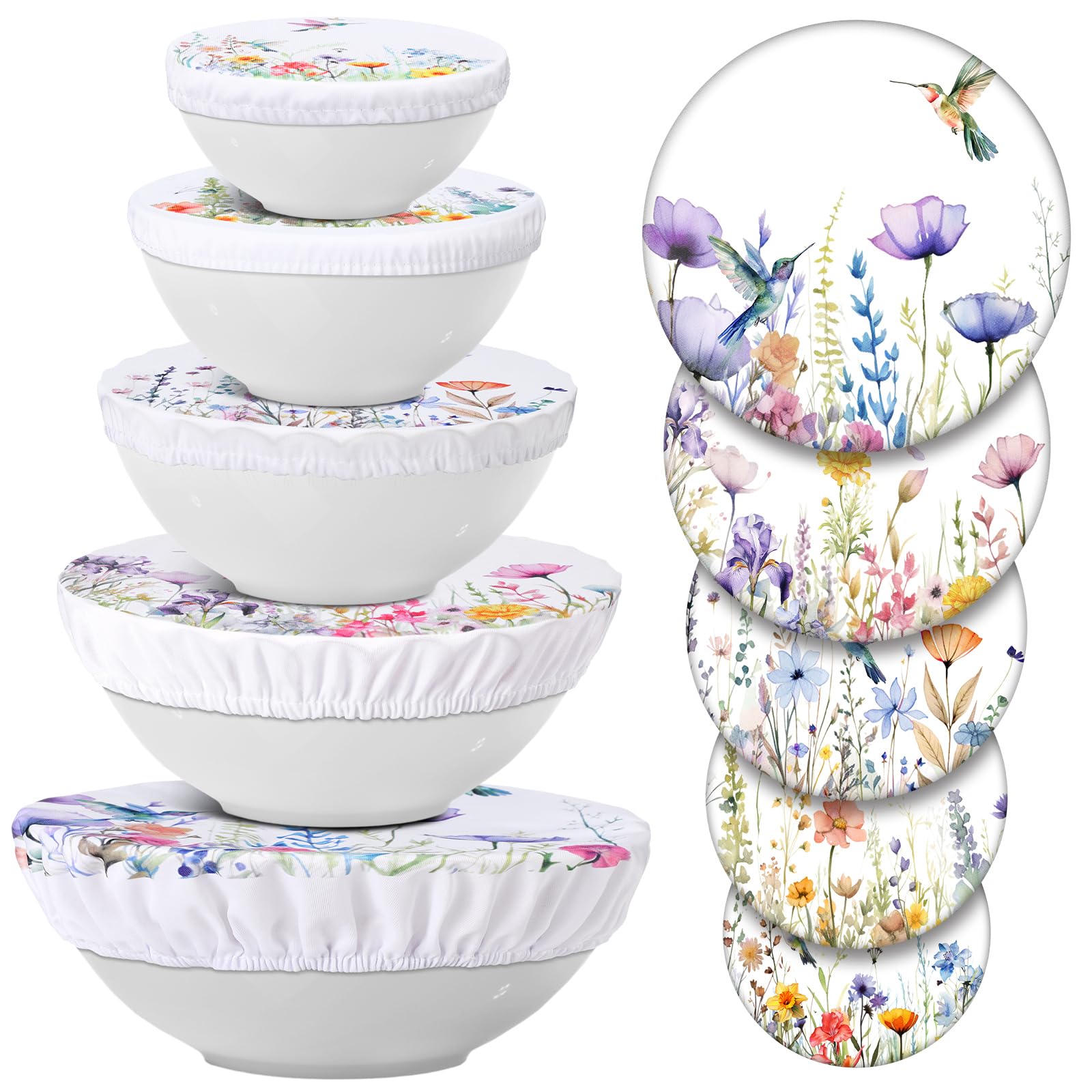Patelai 10 Pcs Bowl Covers Reusable in 5 Size Stretch Cloth Fabric Elastic Food Storage Bowl Covers Bread Sourdough Lids for Pro