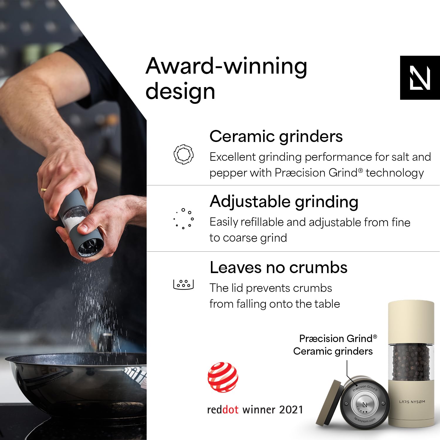 Lars Nysam Salt And Pepper Grinder Set I Salt And Pepper Mills With Adjustable Ceramic Grinder 2 Pieces I Manual Design Spice Gr