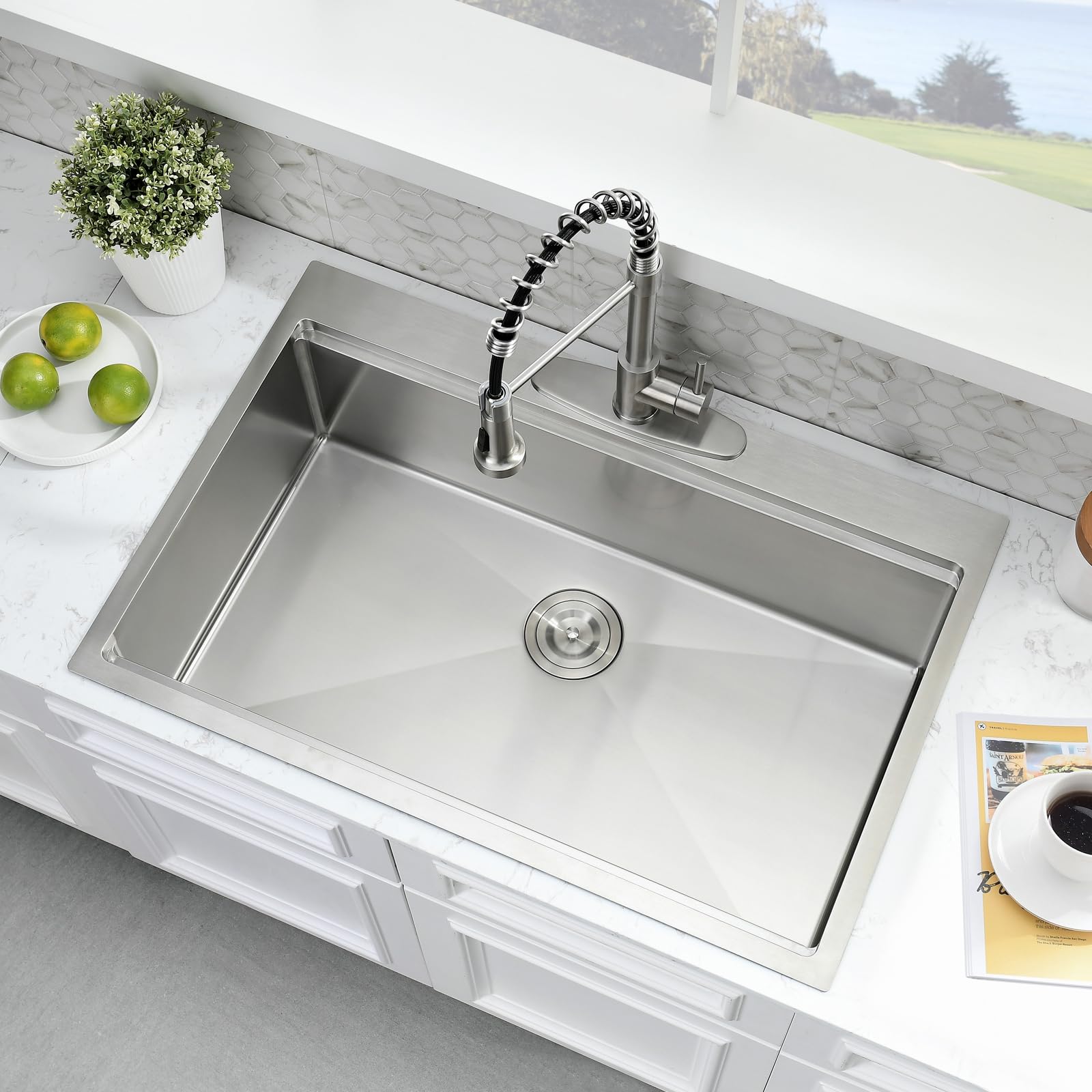 33 Inch Drop In Kitchen Sink Workstation-Somrox 33    22 Kitchen Sink Drop In Workstation Sink 16 Gauge Stainless Steel Kitchen