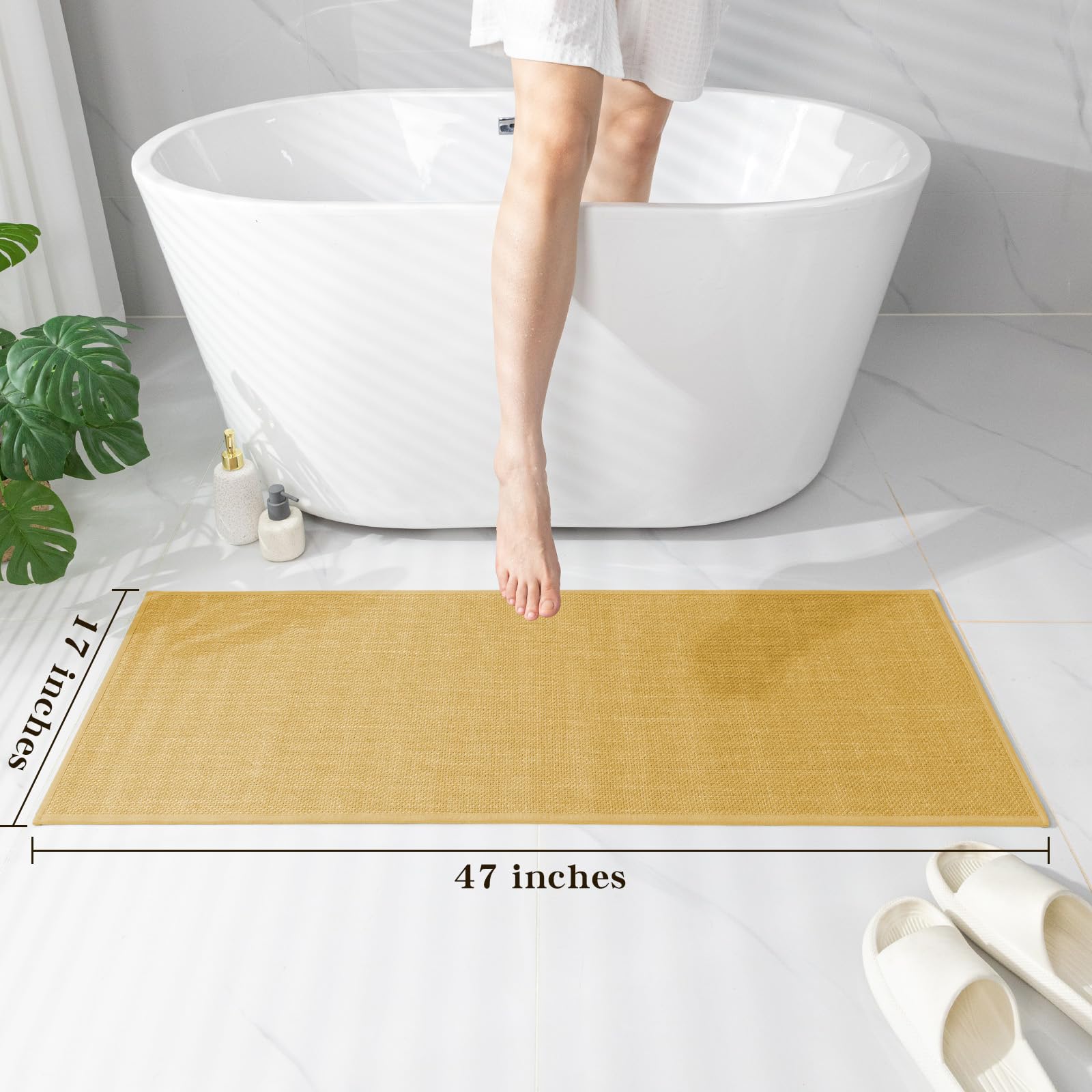 Chakme Bathroom Rugs Mat 47X17, Ultra Thin Non Slip Bath Mat Runner Quick Dry Absorbent Bath Mat For Bathroom Floor, (Yellow, 47