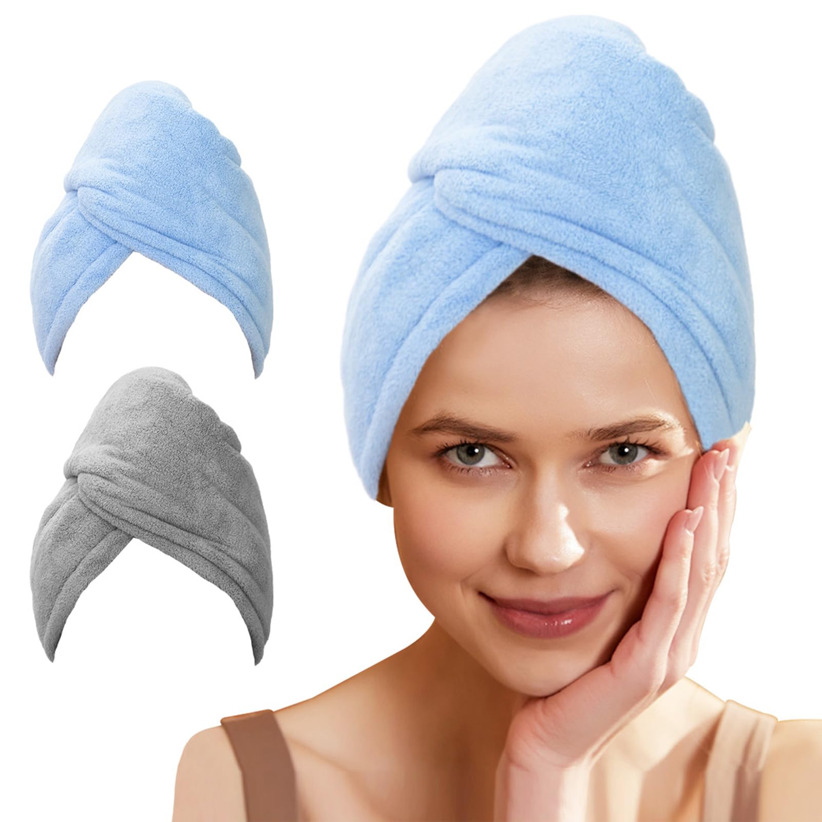 SURPRISE PIE 2 Pack Women Microfiber Hair DryingTowel Wrap, Super Absorbent Anti-frizz Head Turban Towel for Wet, Long,Curly Hai