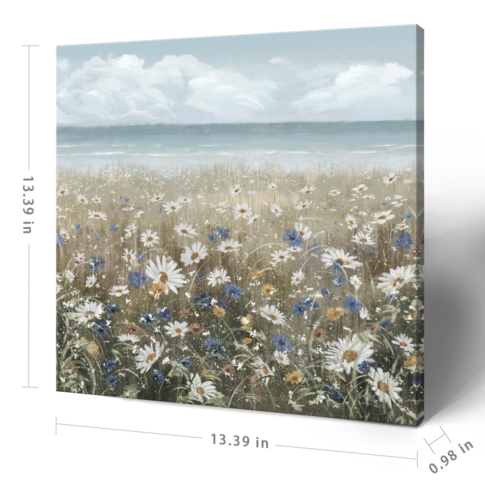 Canvas Wall Art Beach Floral Wall Picture Coastal Boho Farmhouse Daisy Flowers Nautical Sea Ocean Wildflowers Canvas Print Vinta