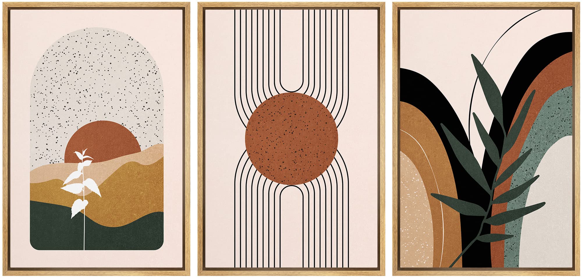 Idea4Wall Framed Canvas Print Wall Art Set Mid-Century Geometric Tropical Landscape Abstract Shapes Illustrations Minimalism Boh