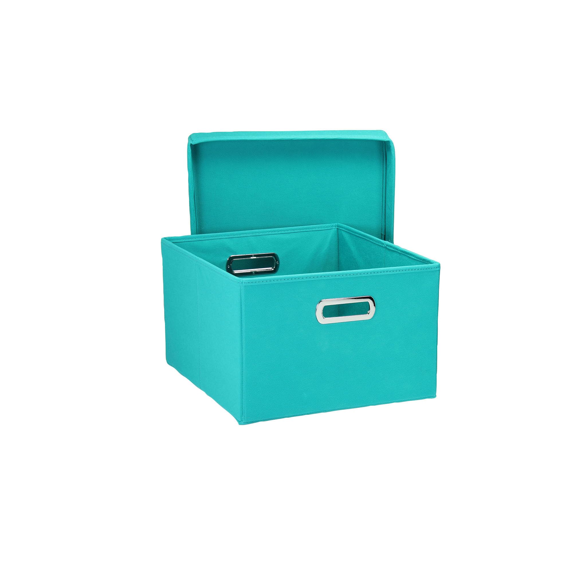 Household Essentials Fabric Storage Boxes With Lids And Handles, Aqua