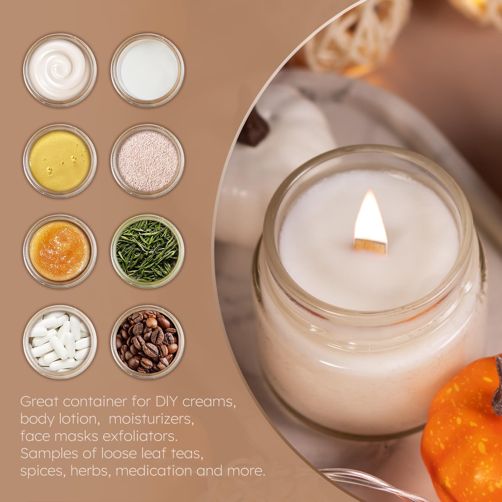 Glass Cosmetic Jars With Plastic Woodgrain Lids, 4 Oz, 2 Oz 1 Oz Small Glass Storage Jars With Lids & Stickers, Reusable Clear T