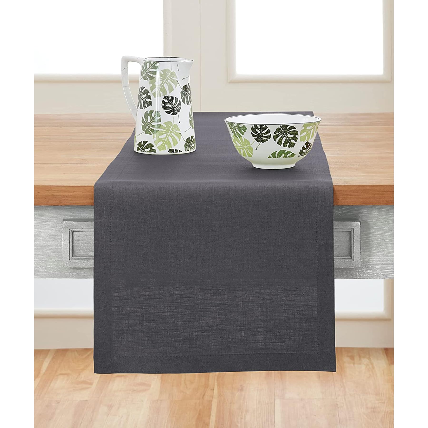 Solino Home Linen Charcoal Table Runner 36 Inch - Diana Medium Weight 100% Pure Linen Short Table Runner 14 X 36 Inch Ideal For