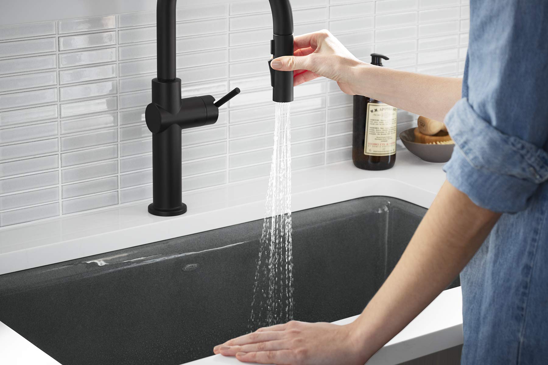 Kohler 22974-Wb-2Mb Crue Touchless And Voice Activated Kitchen Sink Faucet With Pull Down Sprayer, Kitchen Sink Faucet With Moti