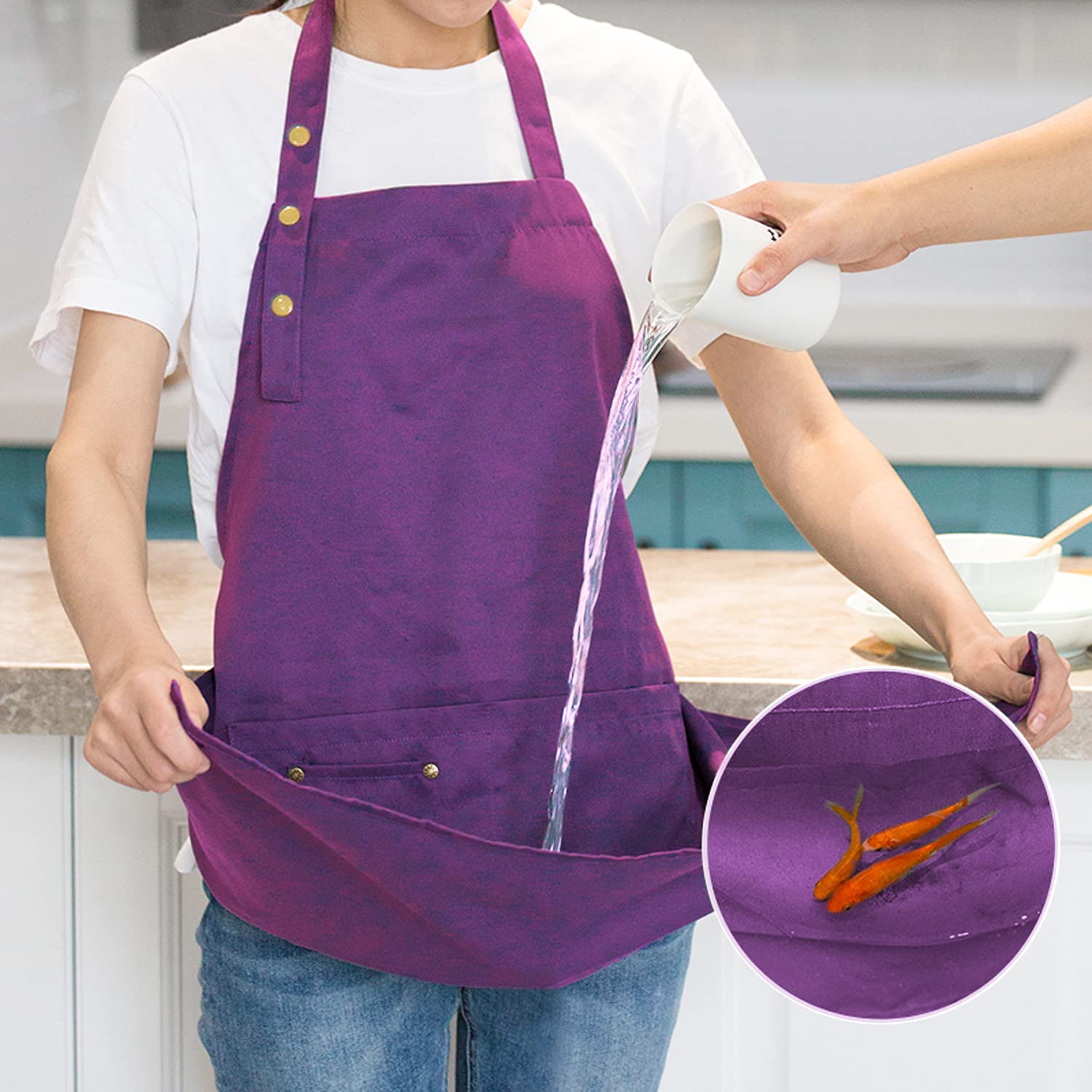 Mornite Apron Women For Artist Painting Ceramics Baking Cooking Cafe, Art Craft Smock Apron With Pockets For Women, Purple