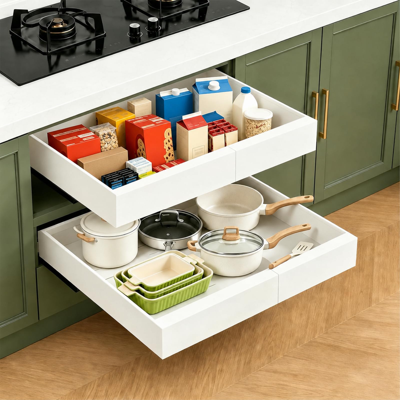 Dedomy Expandable Pull Out Cabinet Organizer, NoDrill 21 Deep, 2Pack